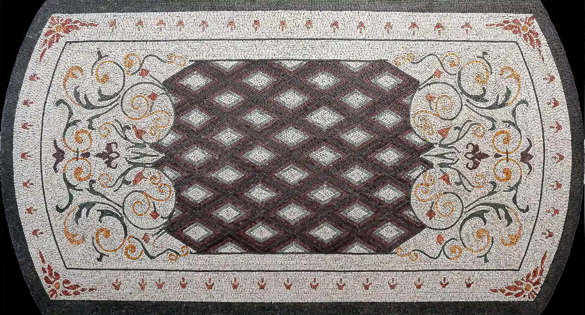 Central Rhombus geometric handmade marble mosaic