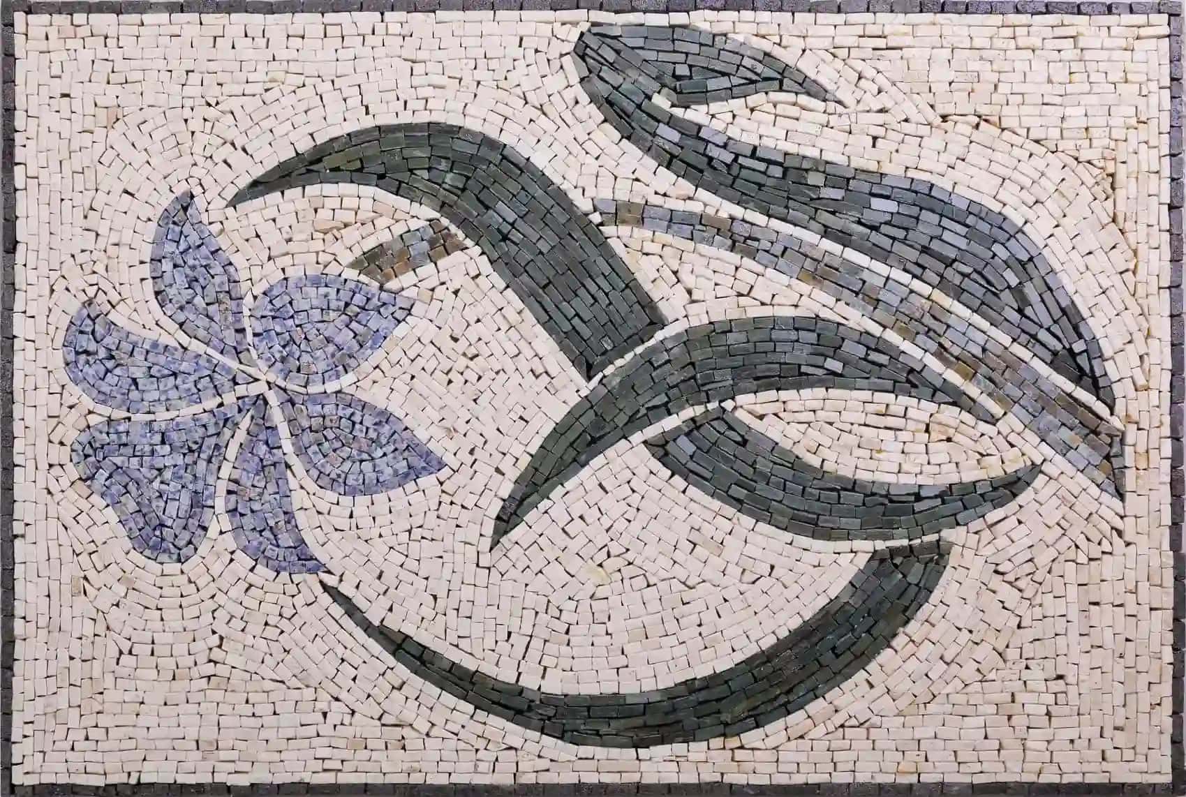Blue Flower handmade floral marble mosaic artwork