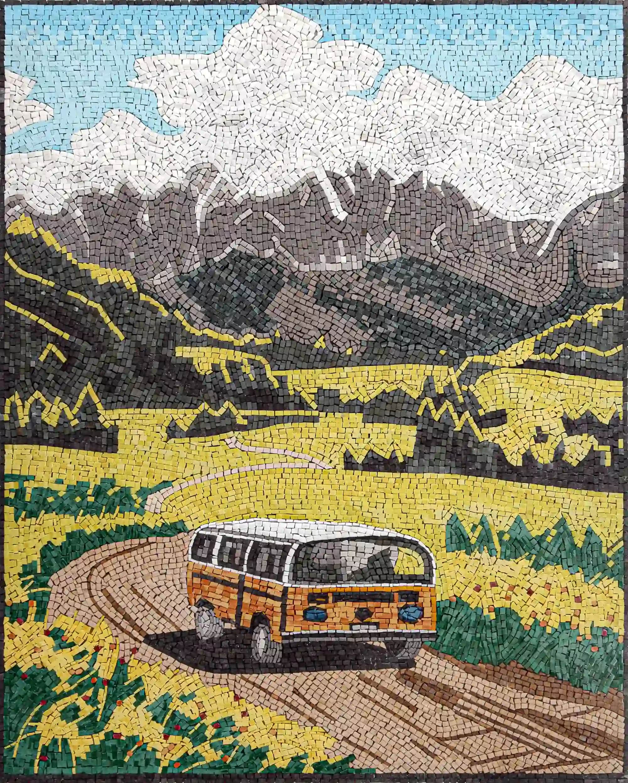 On the Road handmade marble mosaic (Nature)