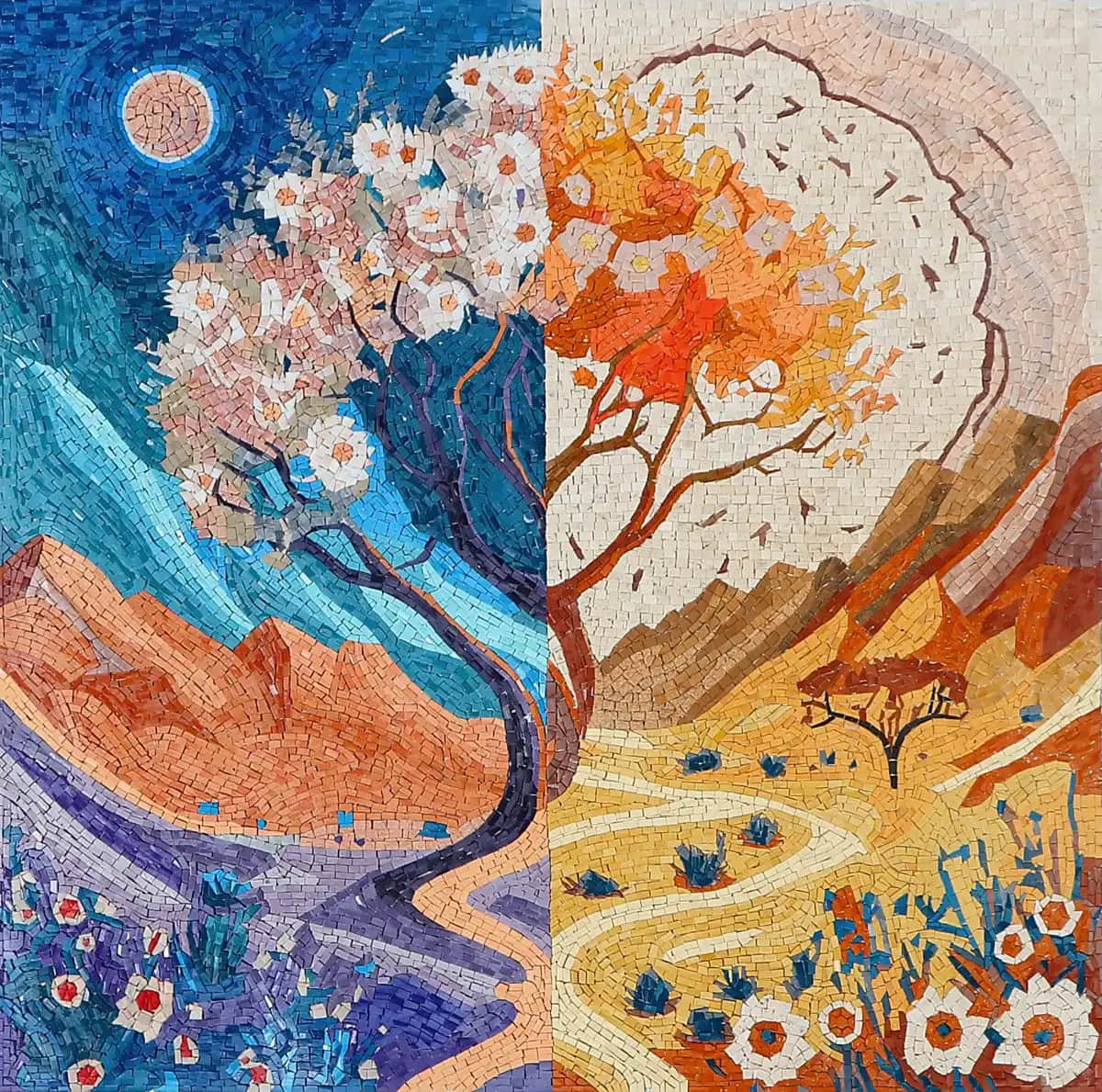 Spring Autumn – Mosaic Designs handmade marble mosaic (Nature)