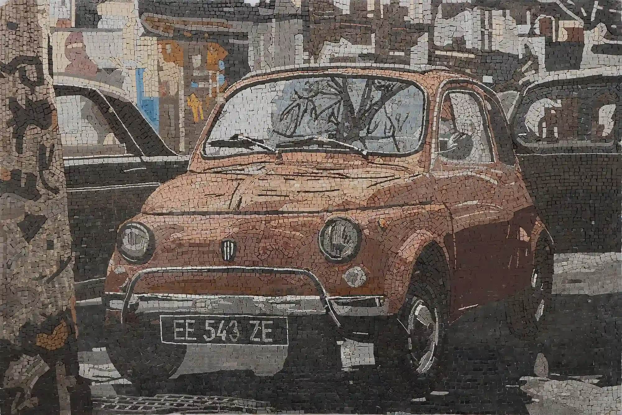 Fusca handmade marble mosaic (Vehicles)