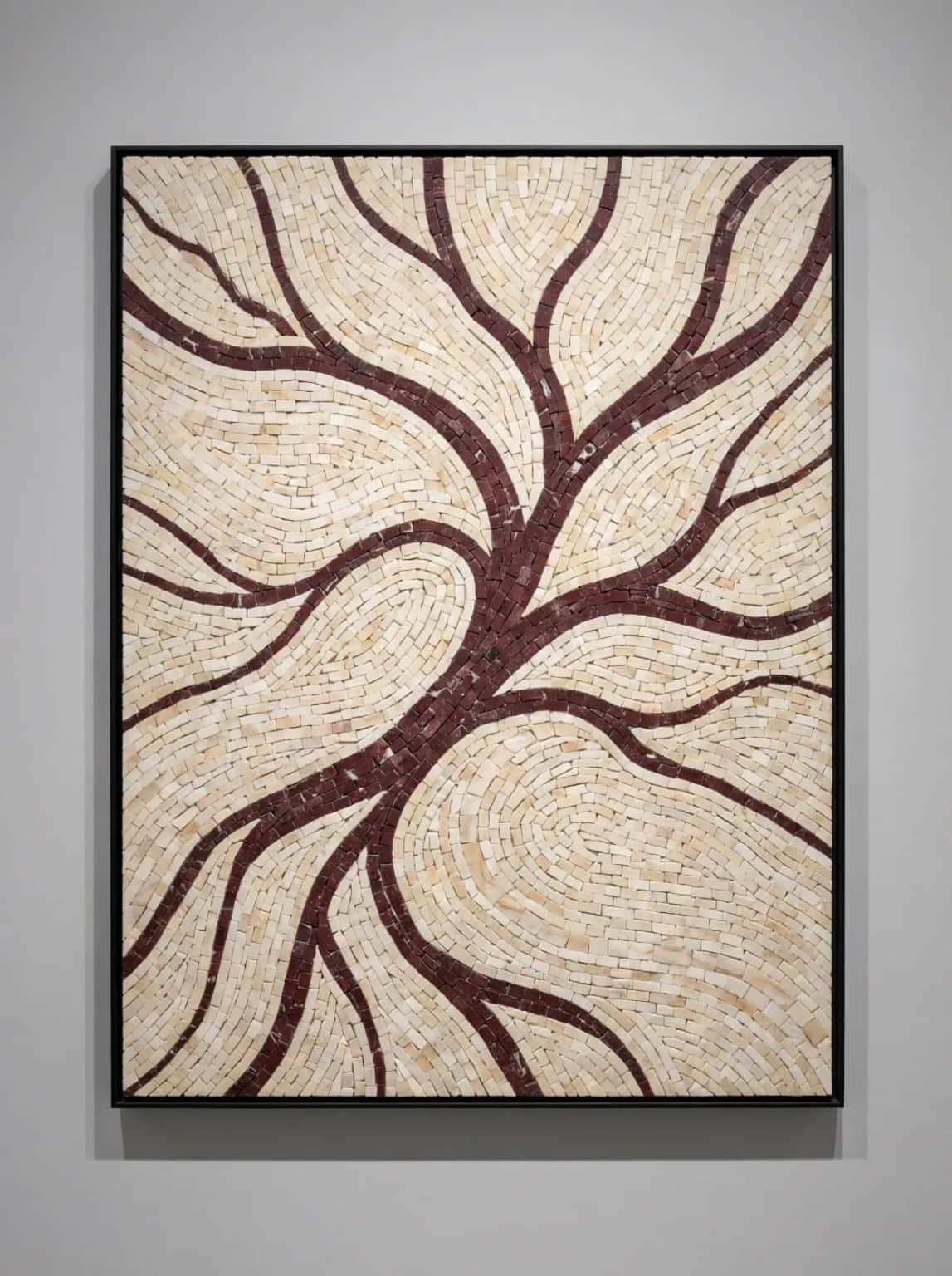 Nerva cream and burgundy organic marble mosaic wall panel