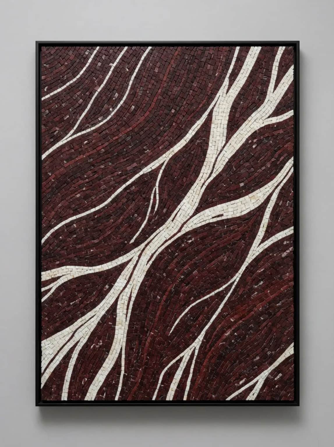 Virel burgundy and ivory abstract marble mosaic wall panel
