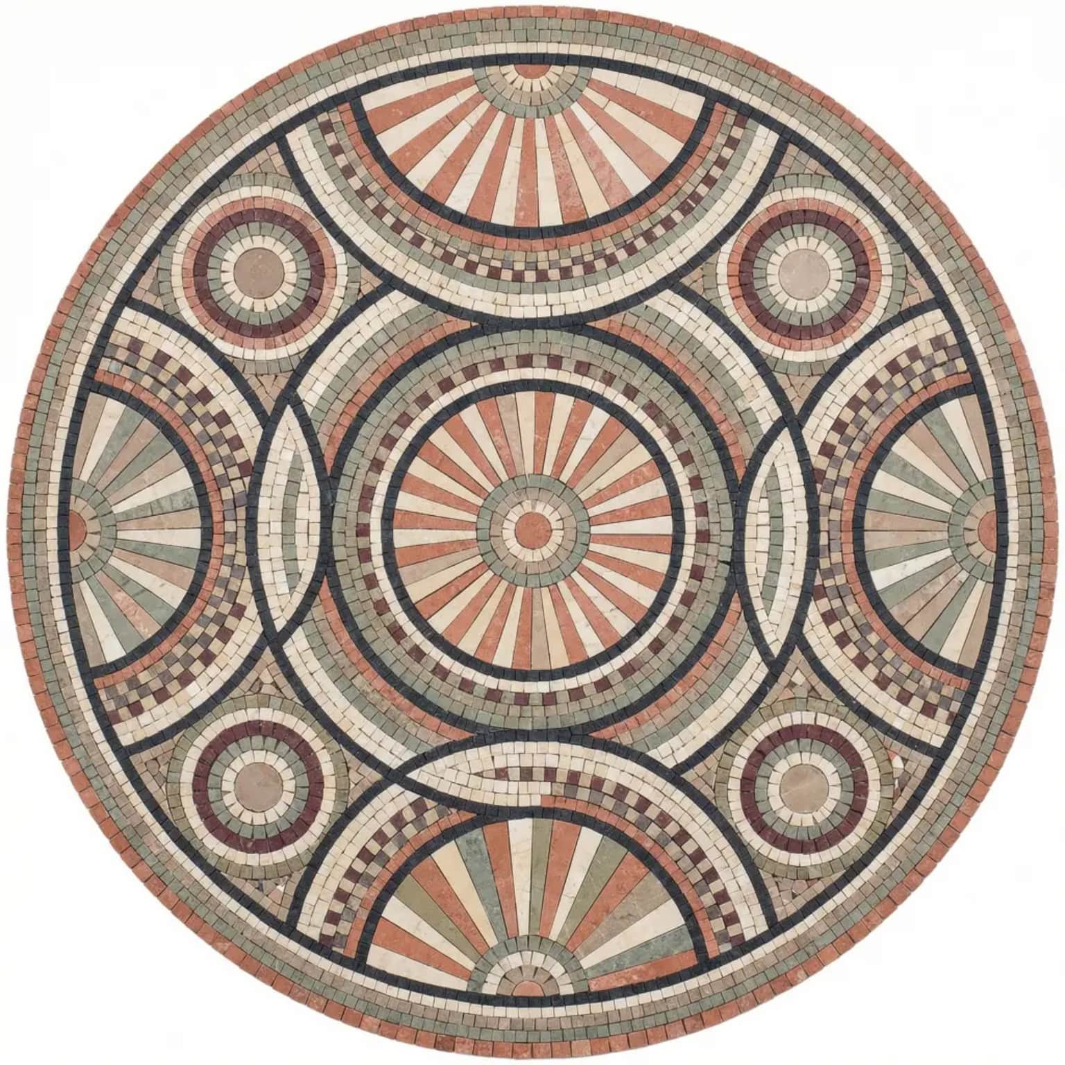 Aurelis coral and sage geometric round marble mosaic