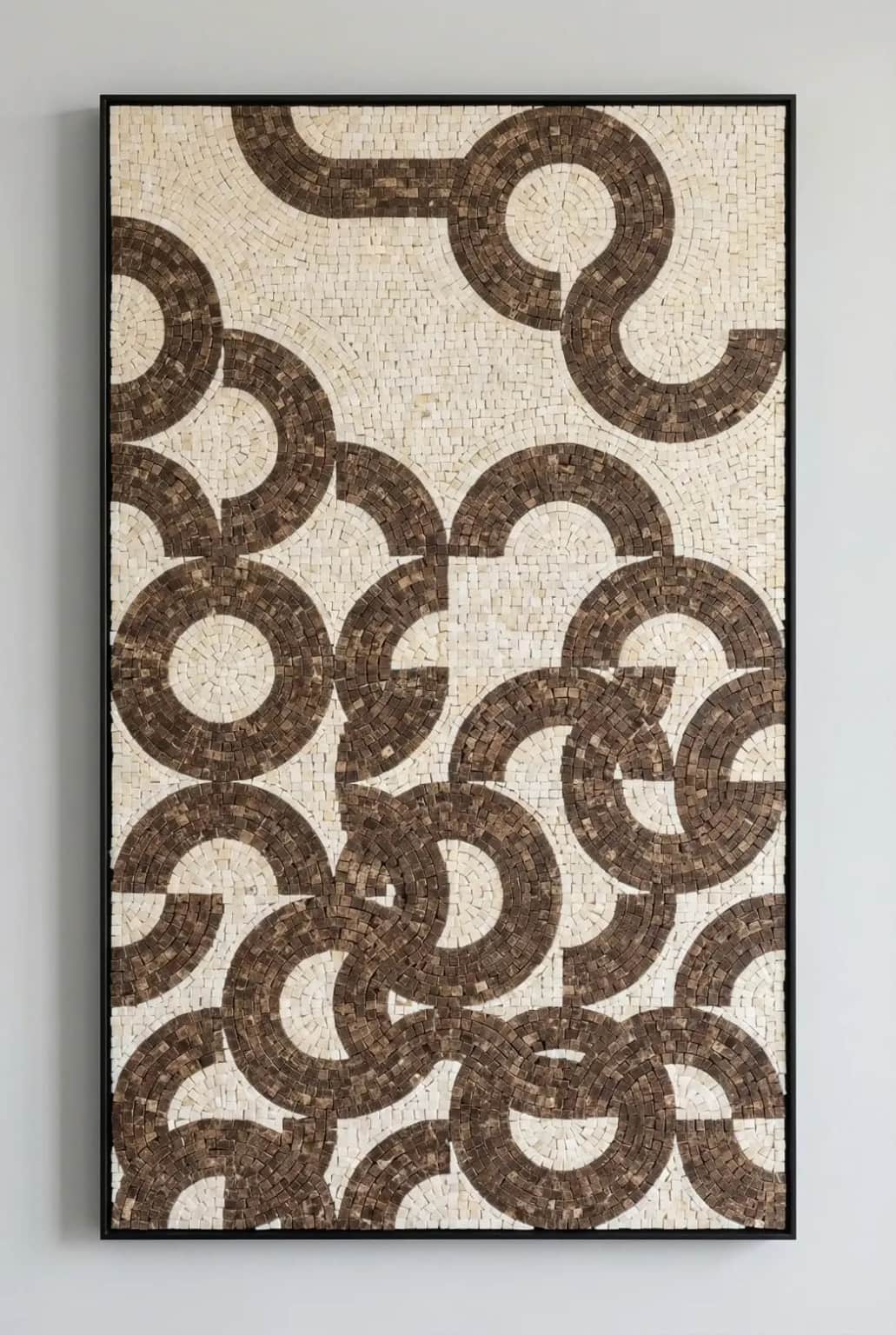 Orbis brown and ivory geometric marble mosaic wall panel