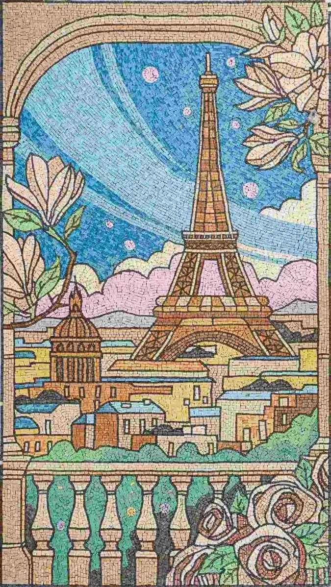 Eiffel Tower – Mosaic Designs handmade marble mosaic (Architecture)