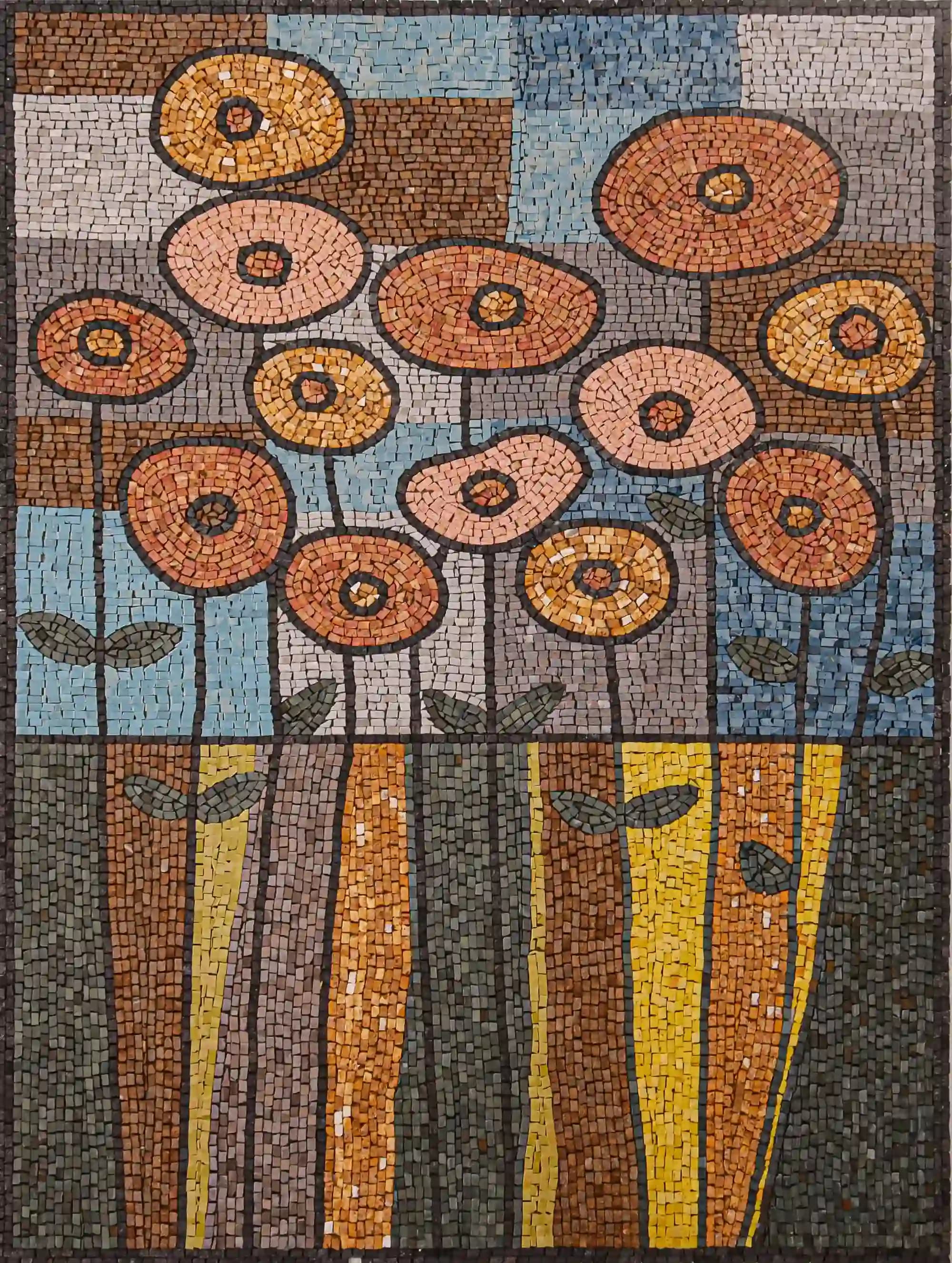 Cubist Flowers handmade marble mosaic (Nature)