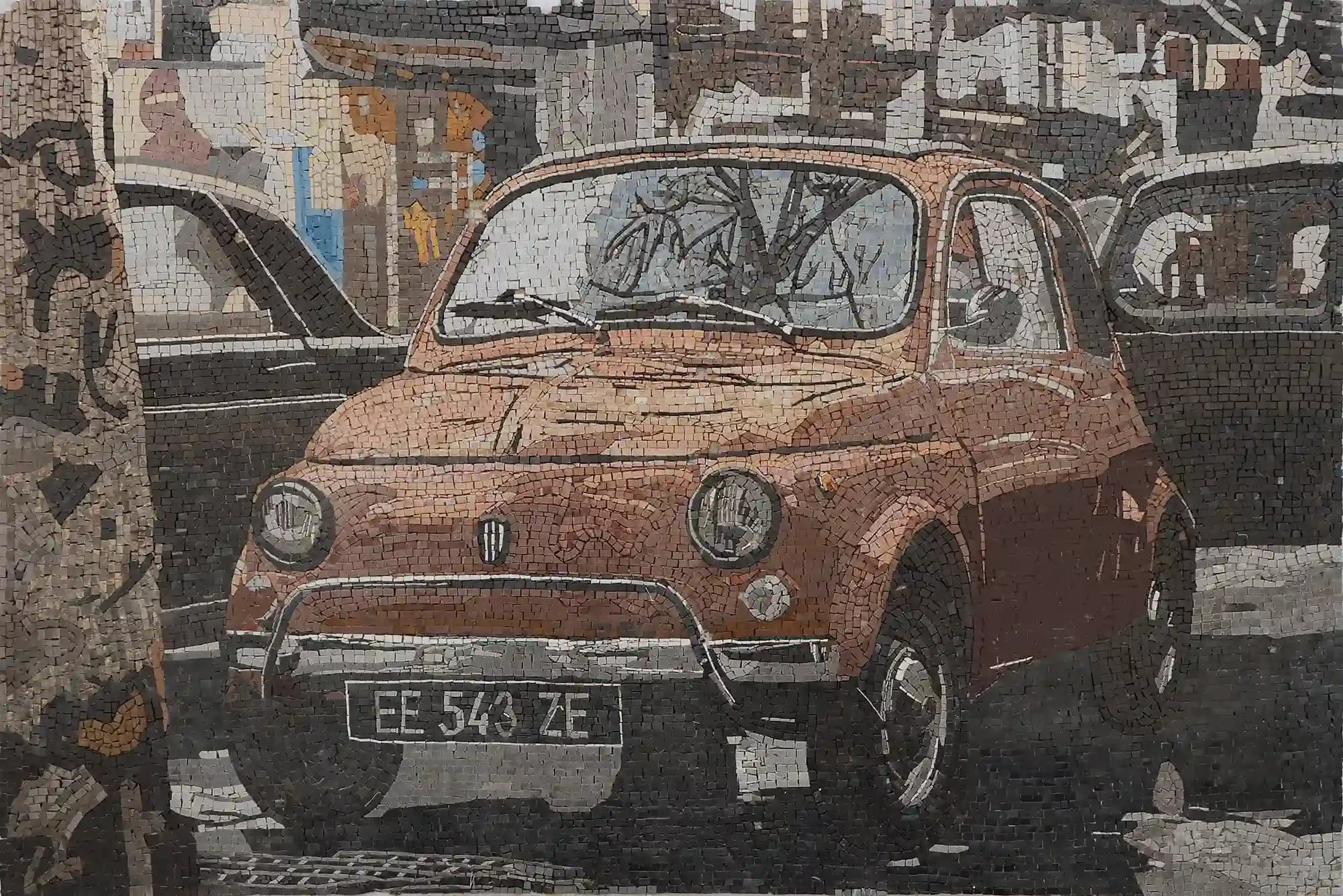 Fusca handmade marble mosaic (Vehicles)