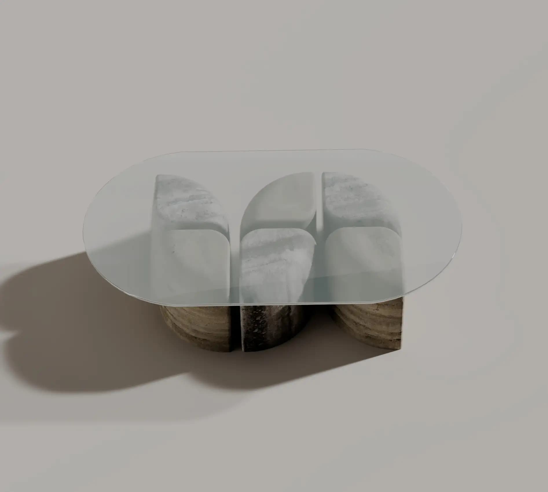 Tesserae coffee table seen from above through the clear glass top