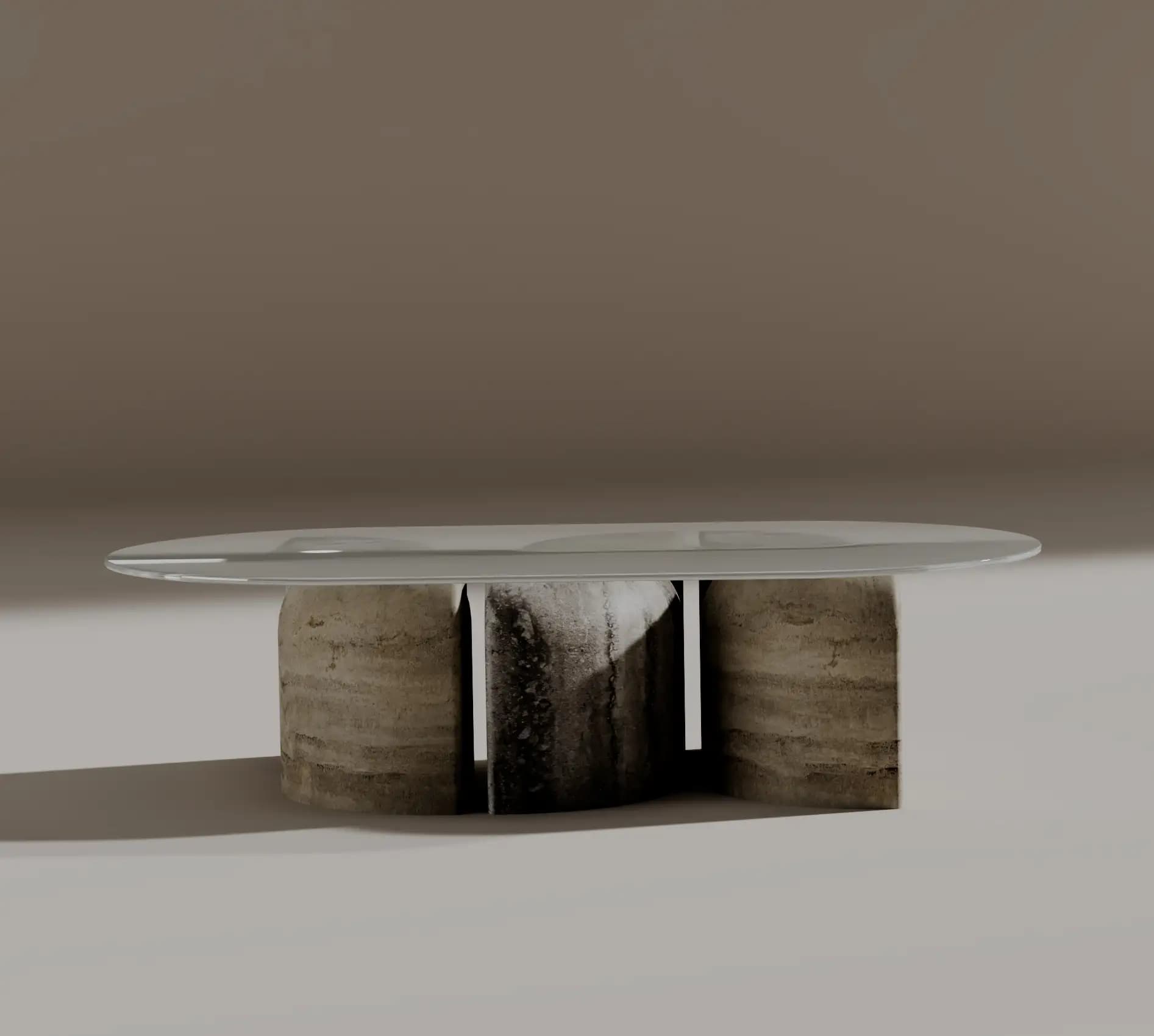 Front view of the Tesserae glass and marble coffee table