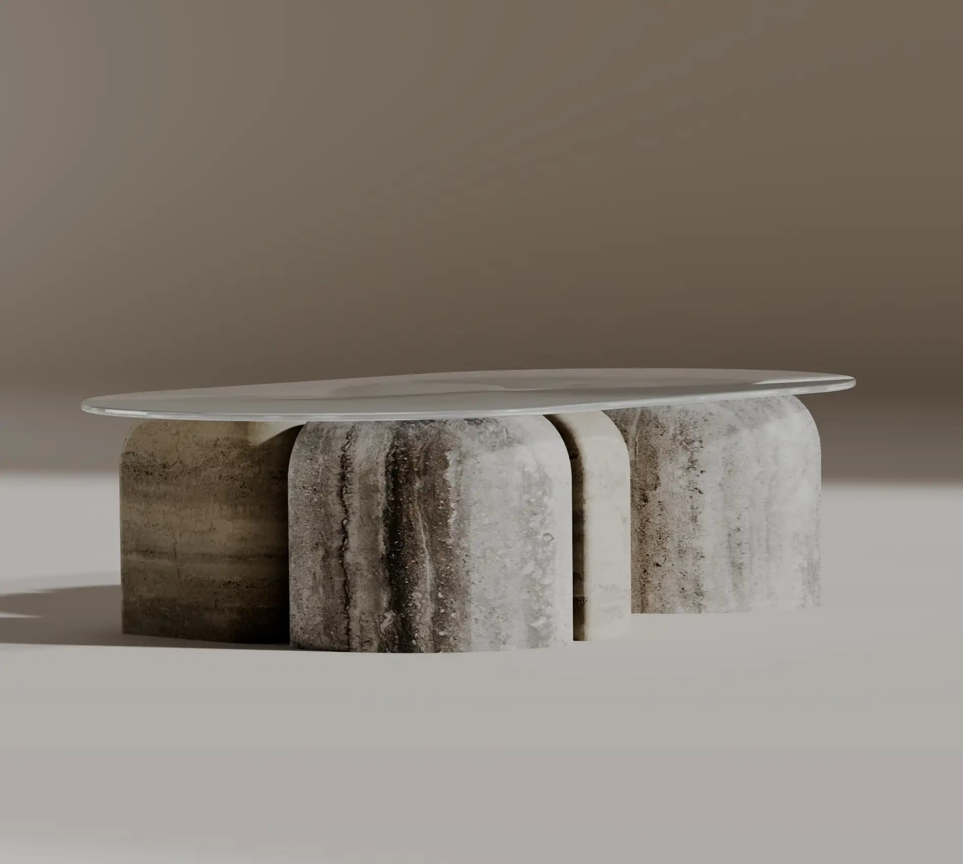 Tesserae coffee table showing the veining of its marble base