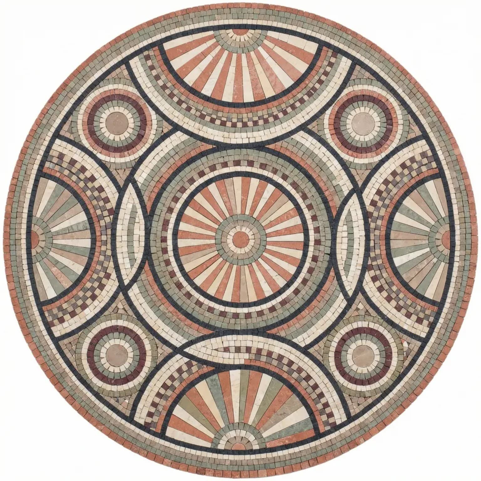 Aurelis coral and sage geometric round marble mosaic