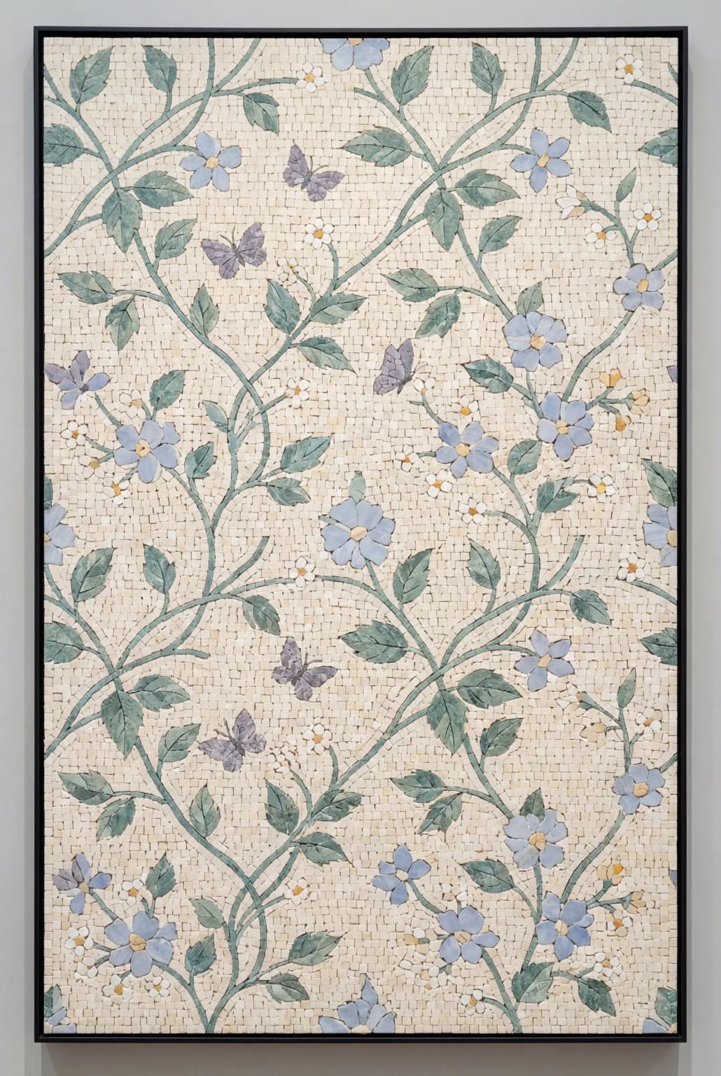 Bellavine blue floral vine marble mosaic panel