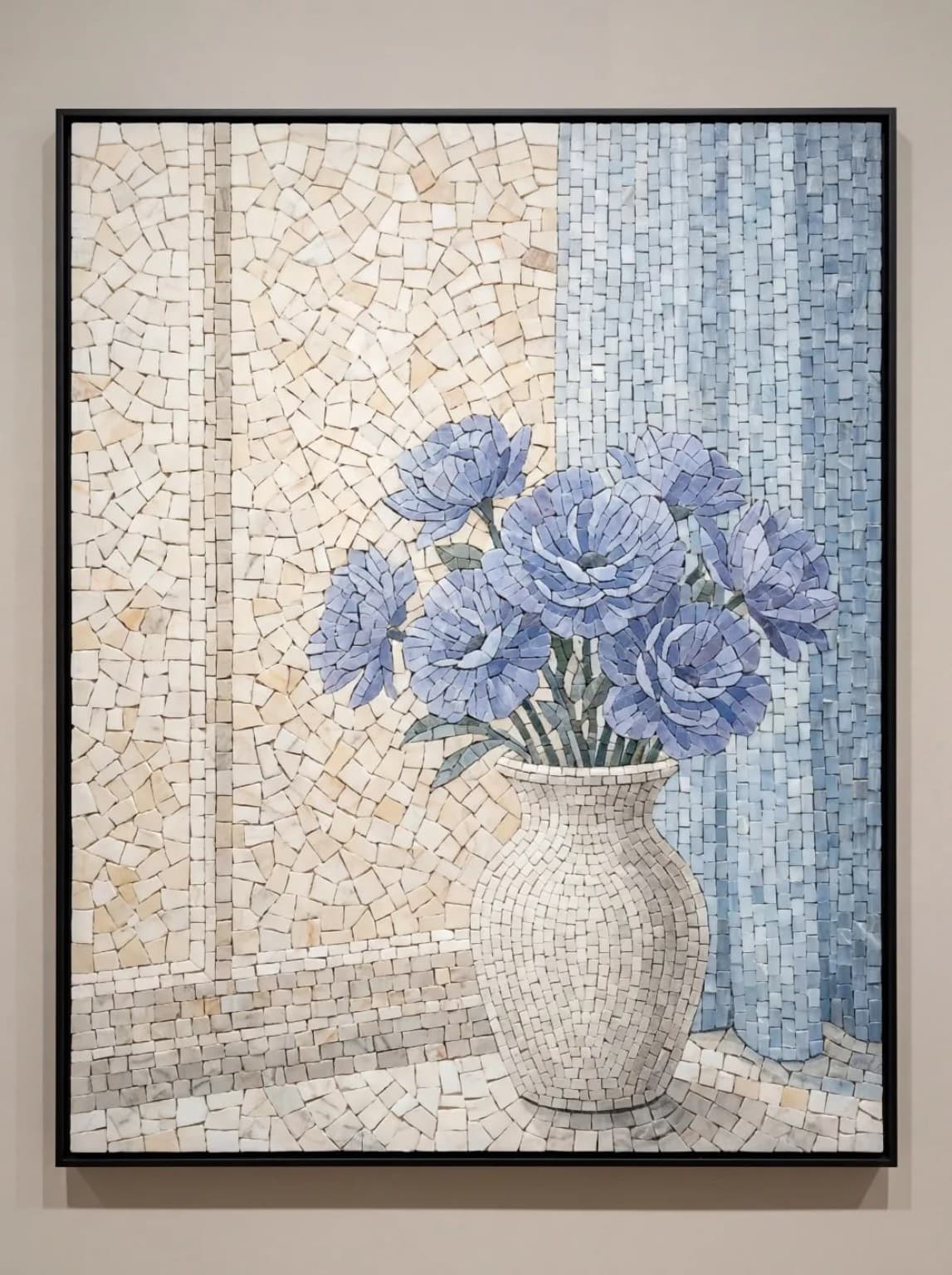 Bluvera blue flower bouquet and vase mosaic panel