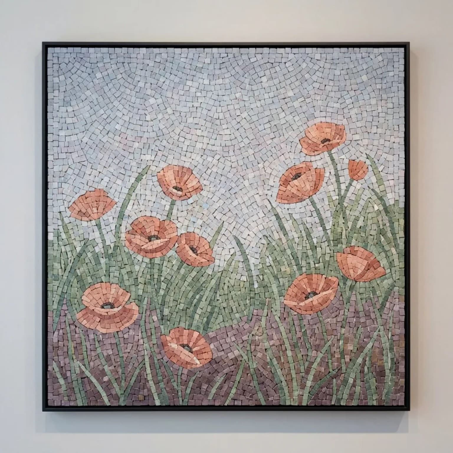 Coralia square coral poppy meadow mosaic panel
