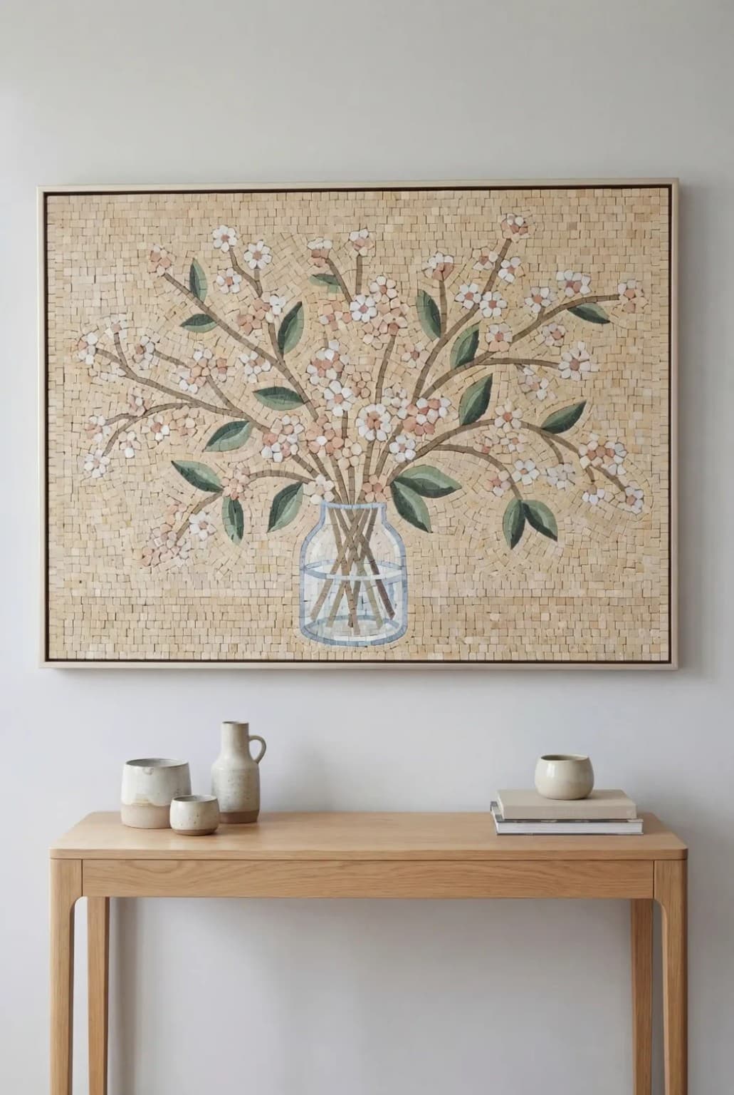 Hanora panoramic flowering branches in transparent blue vase mosaic — alternate view 2