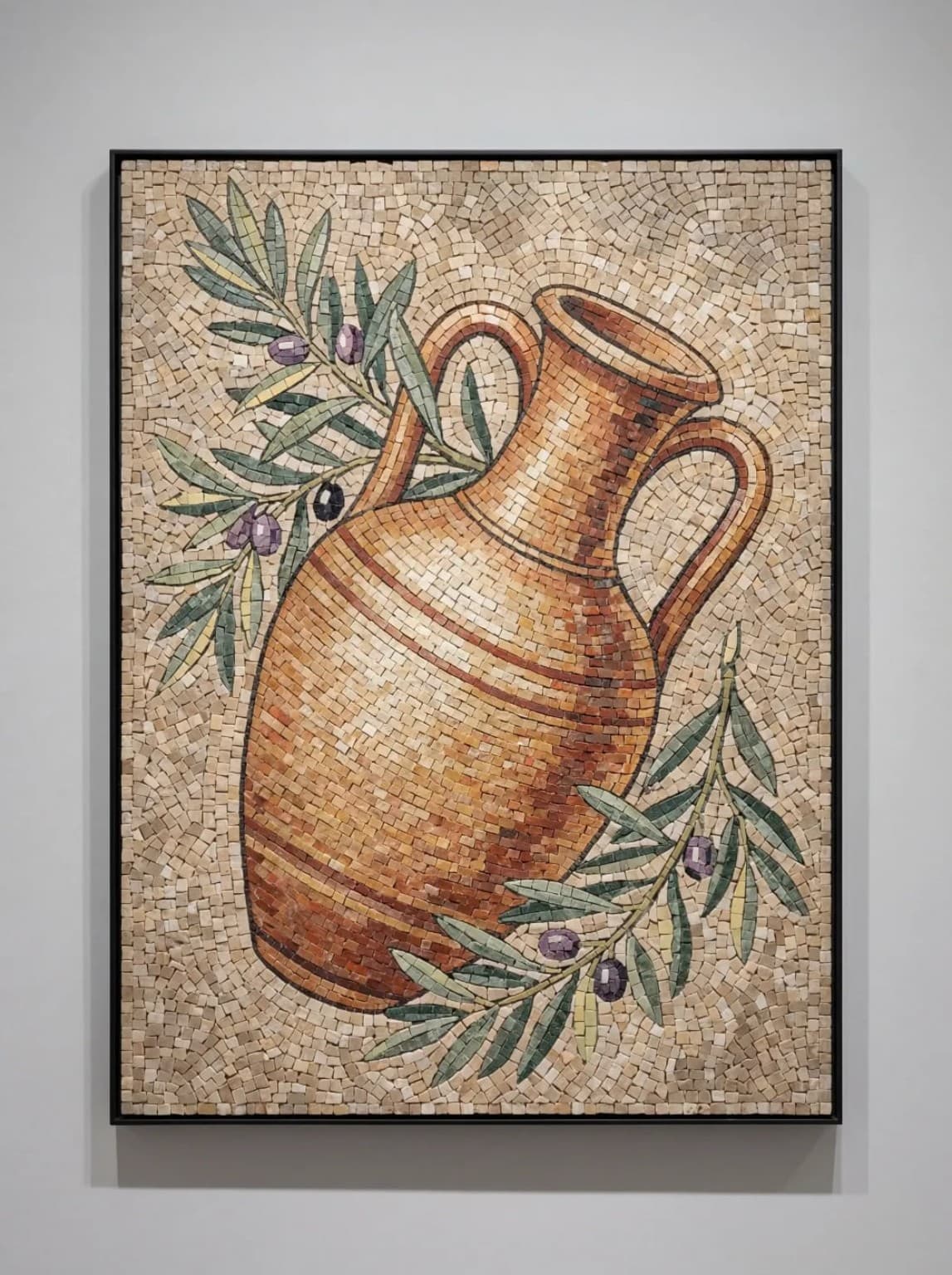 Olivane terracotta vessel with olive branches mosaic panel