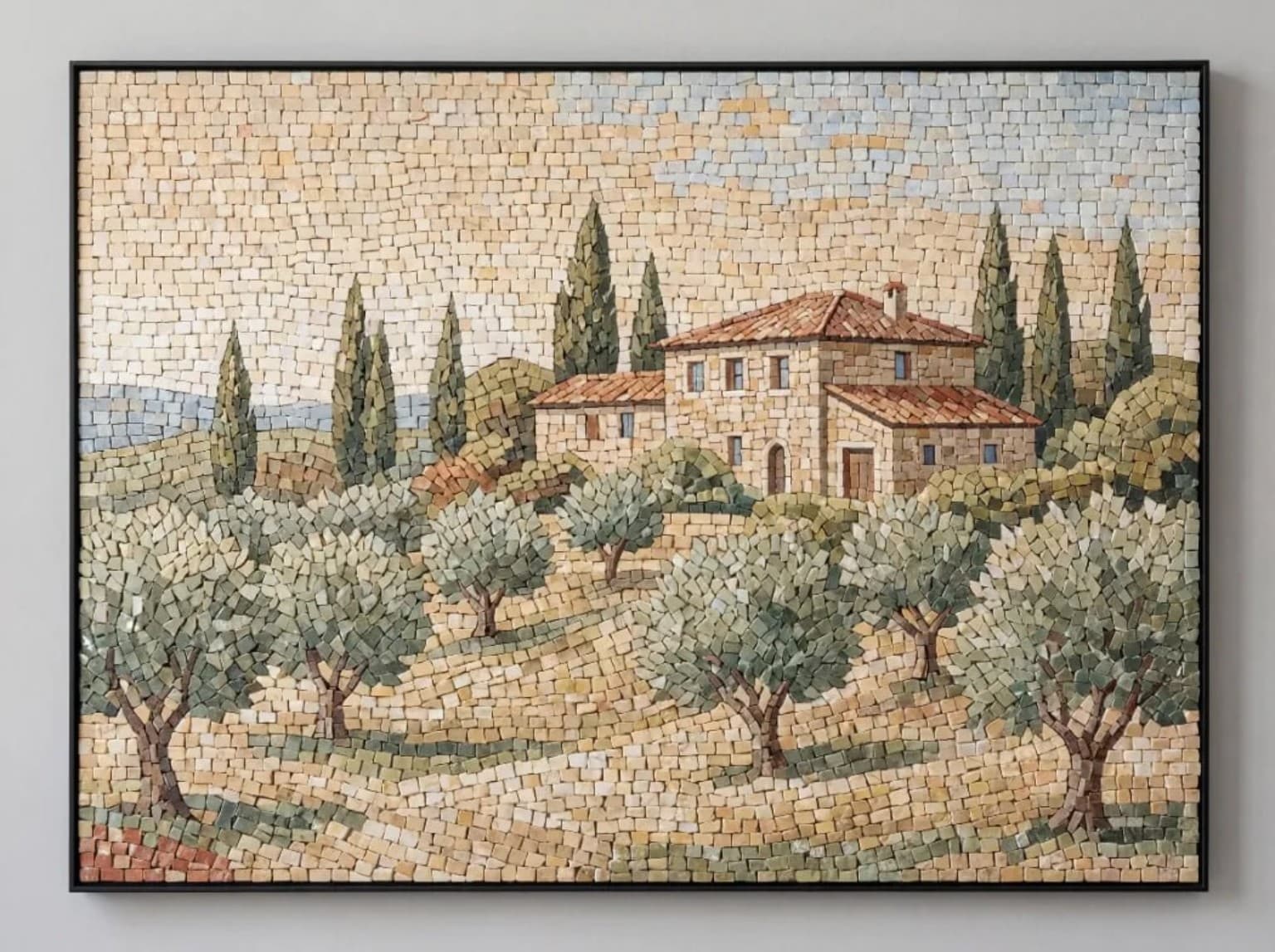 Olivara olive grove and hillside villa landscape mosaic panel