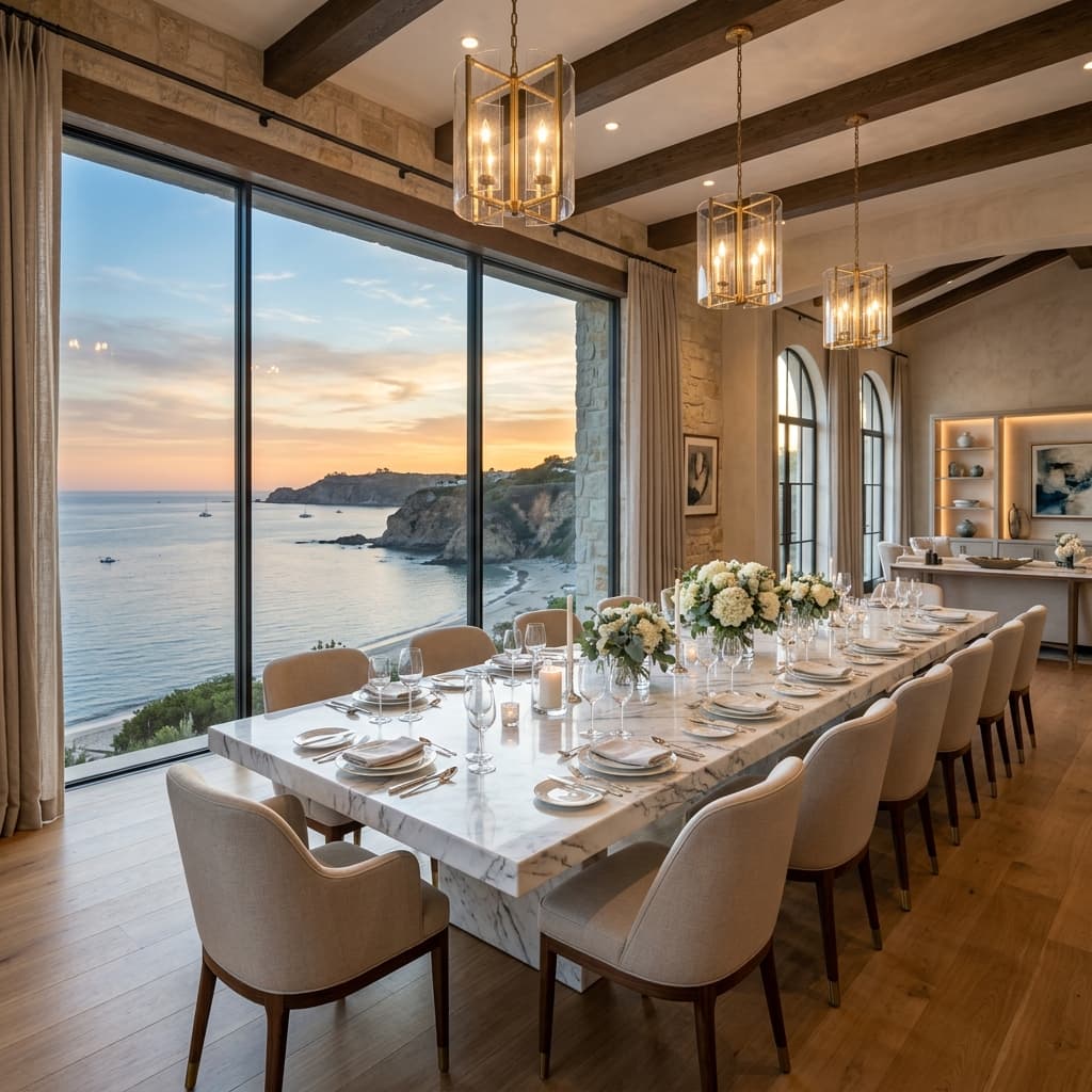 Custom marble table in a premium dining interior