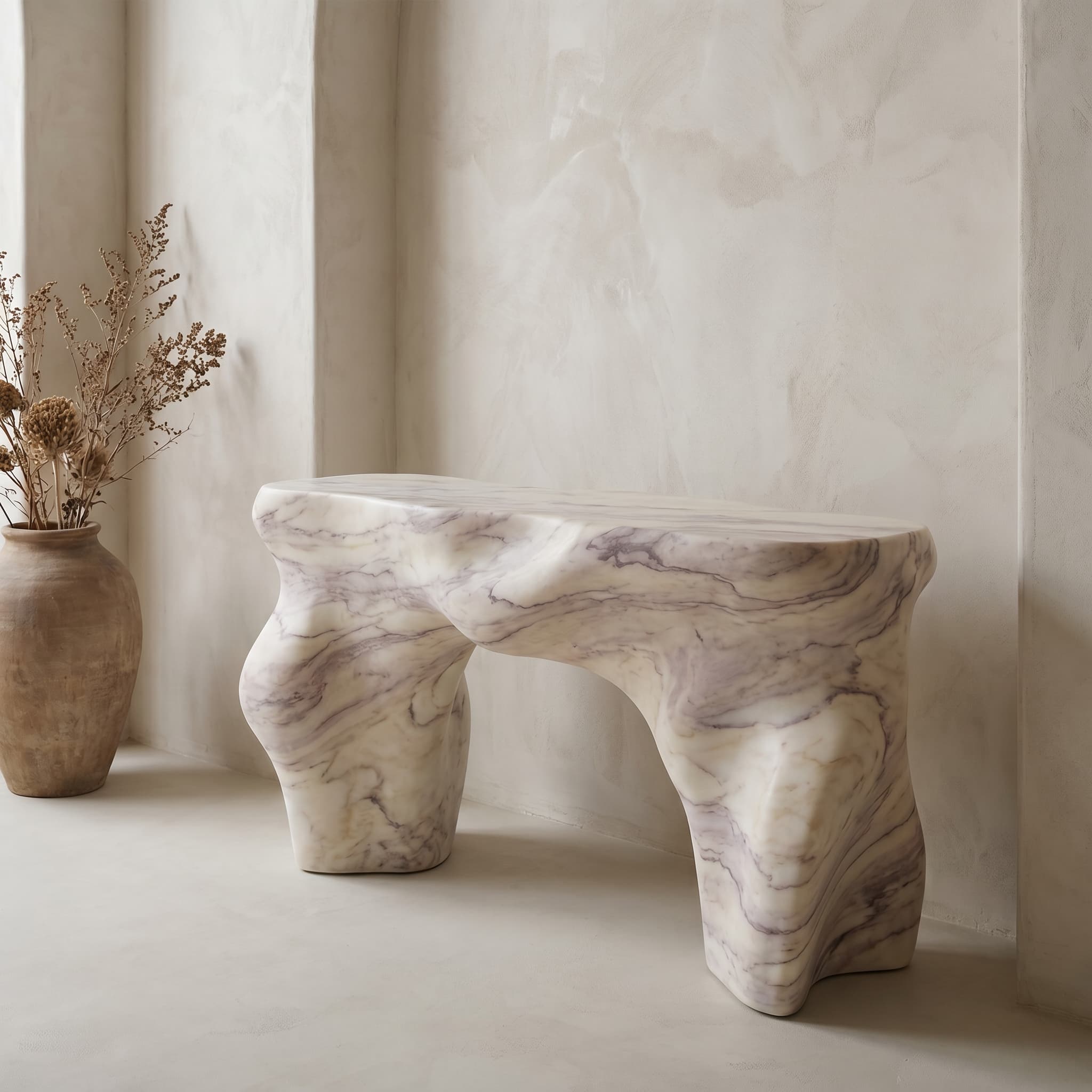 Custom marble console in an elegant interior