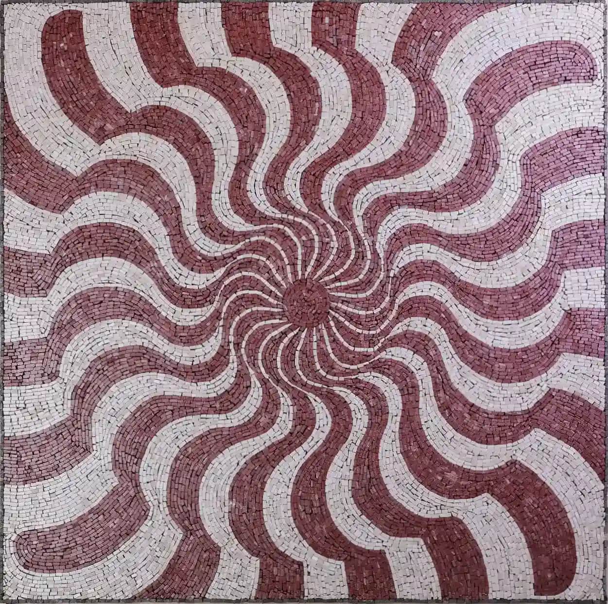 Clock and Anti Clockwise — Burgundy handmade marble mosaic (Abstract)
