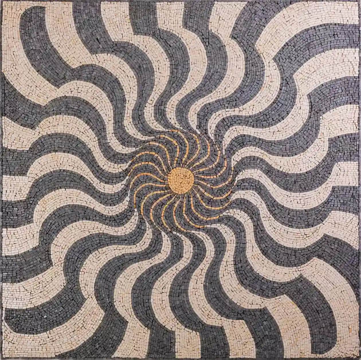 Clock and Anti Clockwise — Sunburst handmade marble mosaic (Abstract)