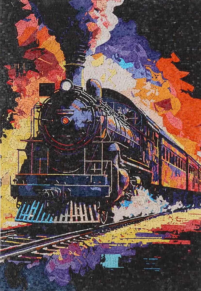 Train To The Outer World – Mosaic Designs handmade marble mosaic (Vehicles)