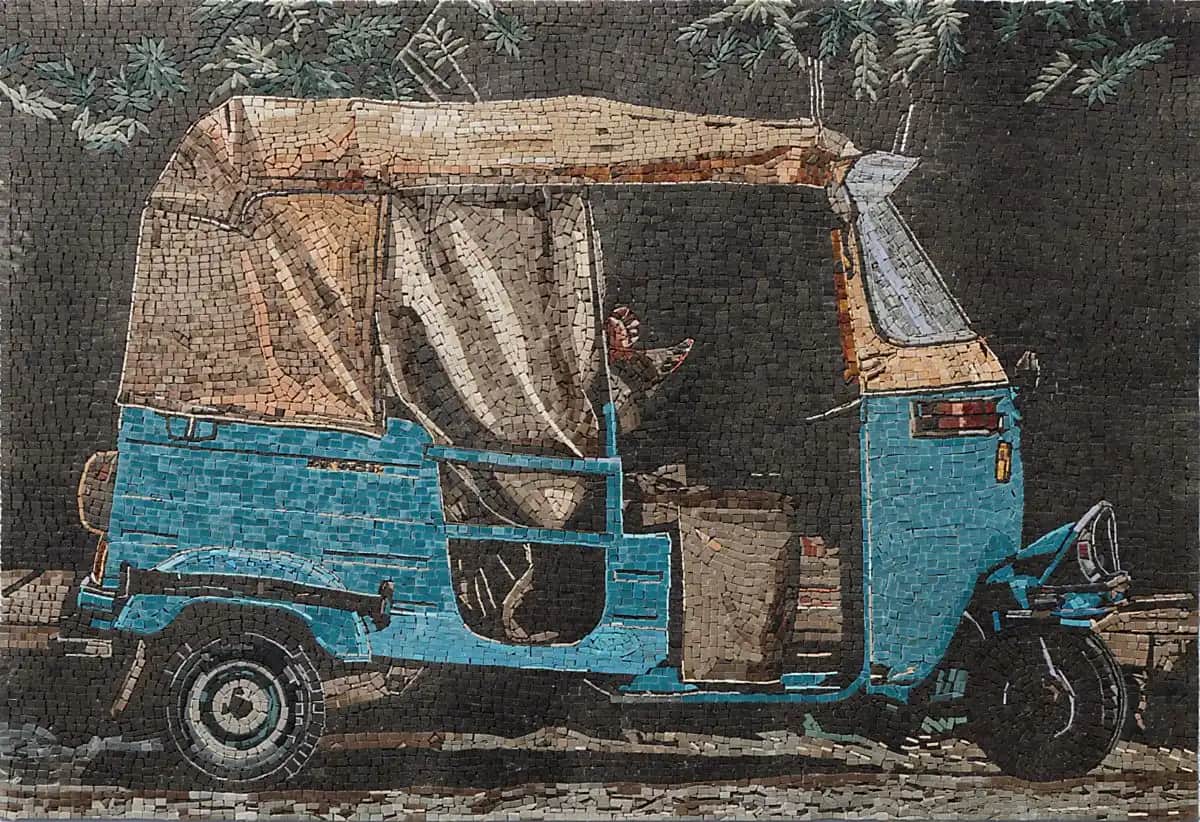 Tuk Tuk – Mosaic Designs handmade marble mosaic (Vehicles)