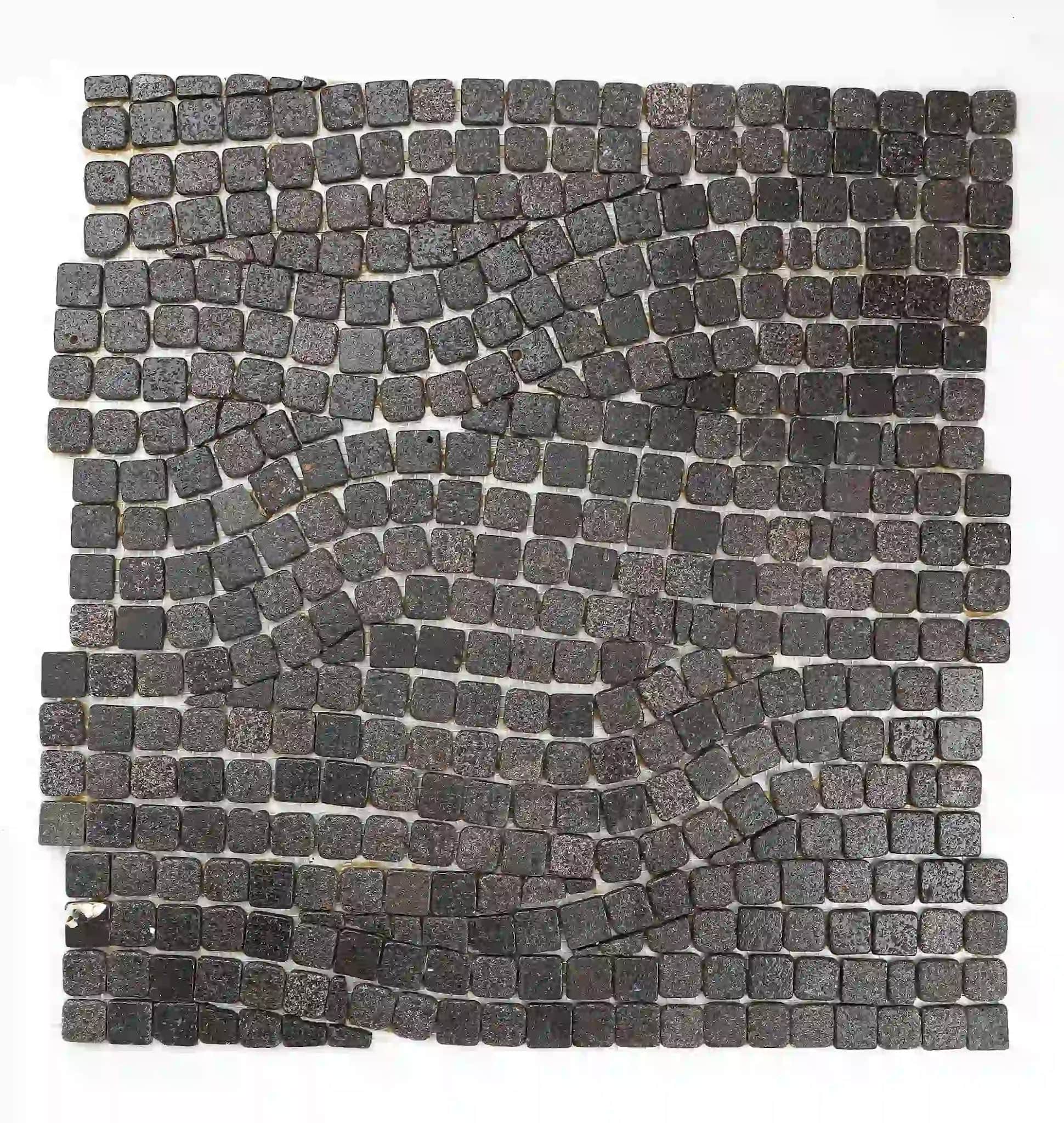 Random Walk floor tile in black basalt stone