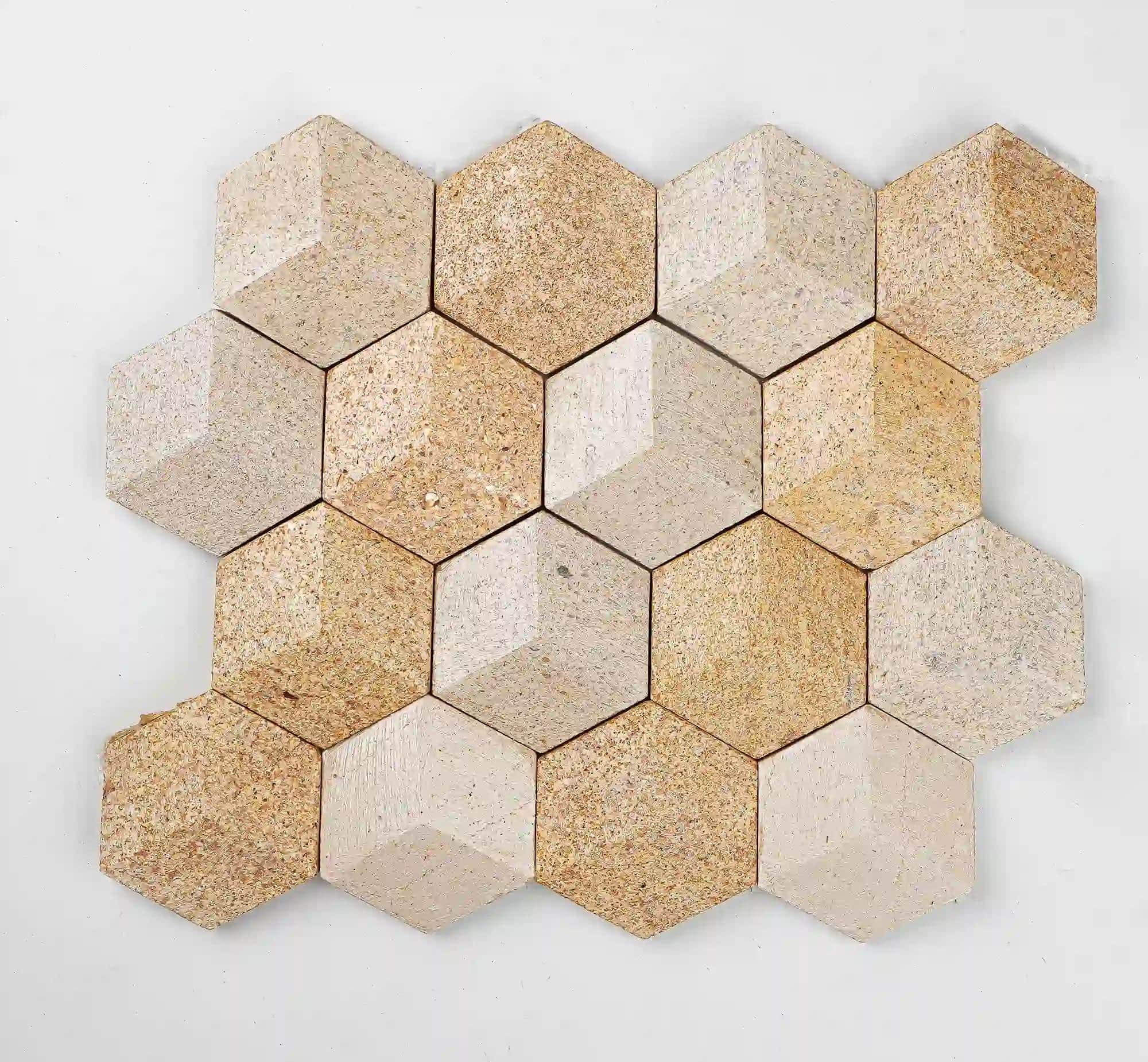 Honey Comb wall tile in lebanese saghbini stone and tunisian beige stone