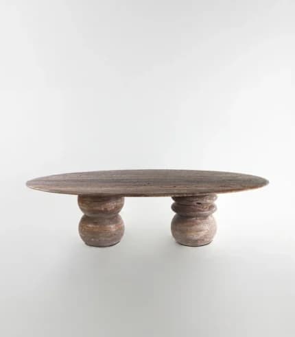 Saturn Silver Travertino Table by Delara Studio