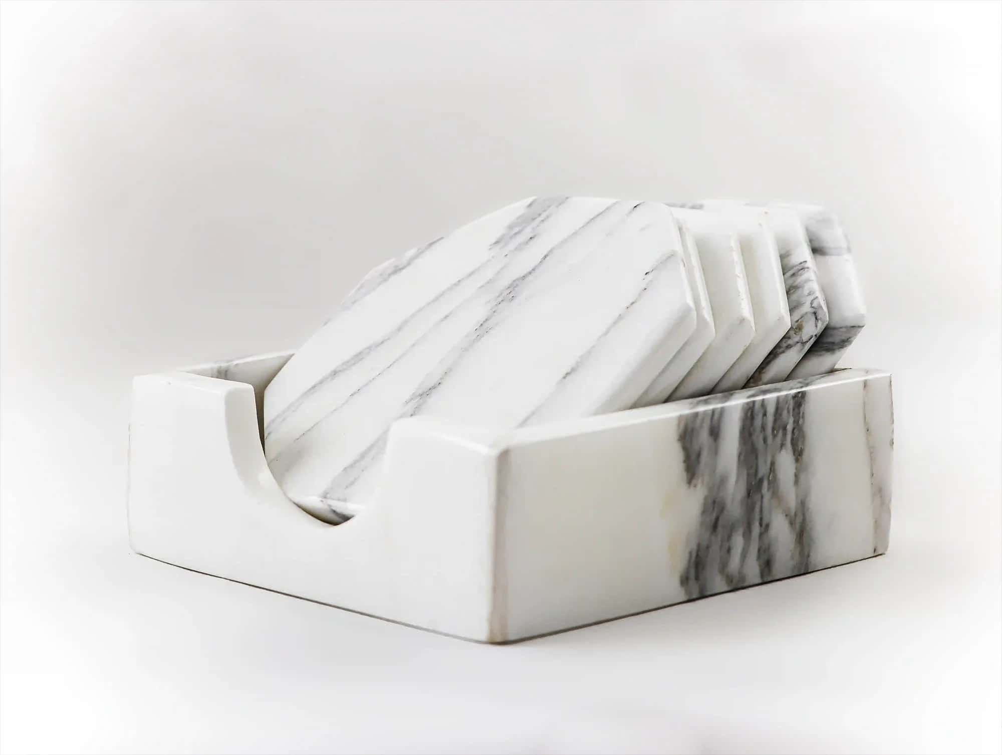 Snowflakes handmade Statuario marble coaster set