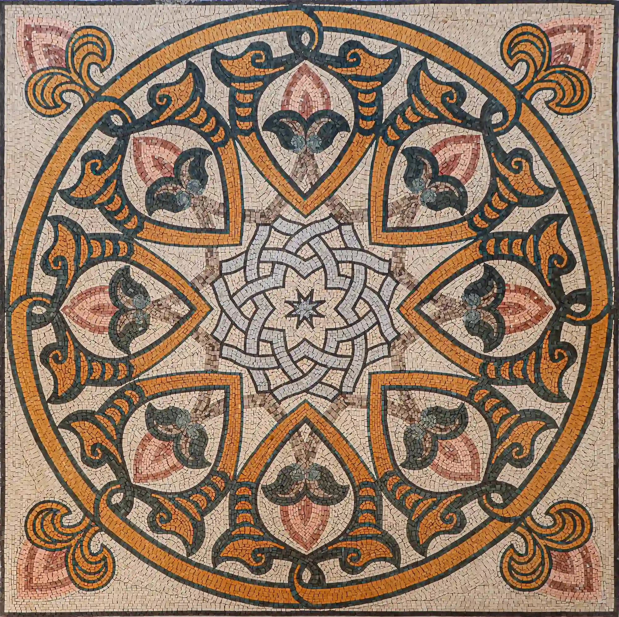 Shield handmade marble mosaic (Compass)