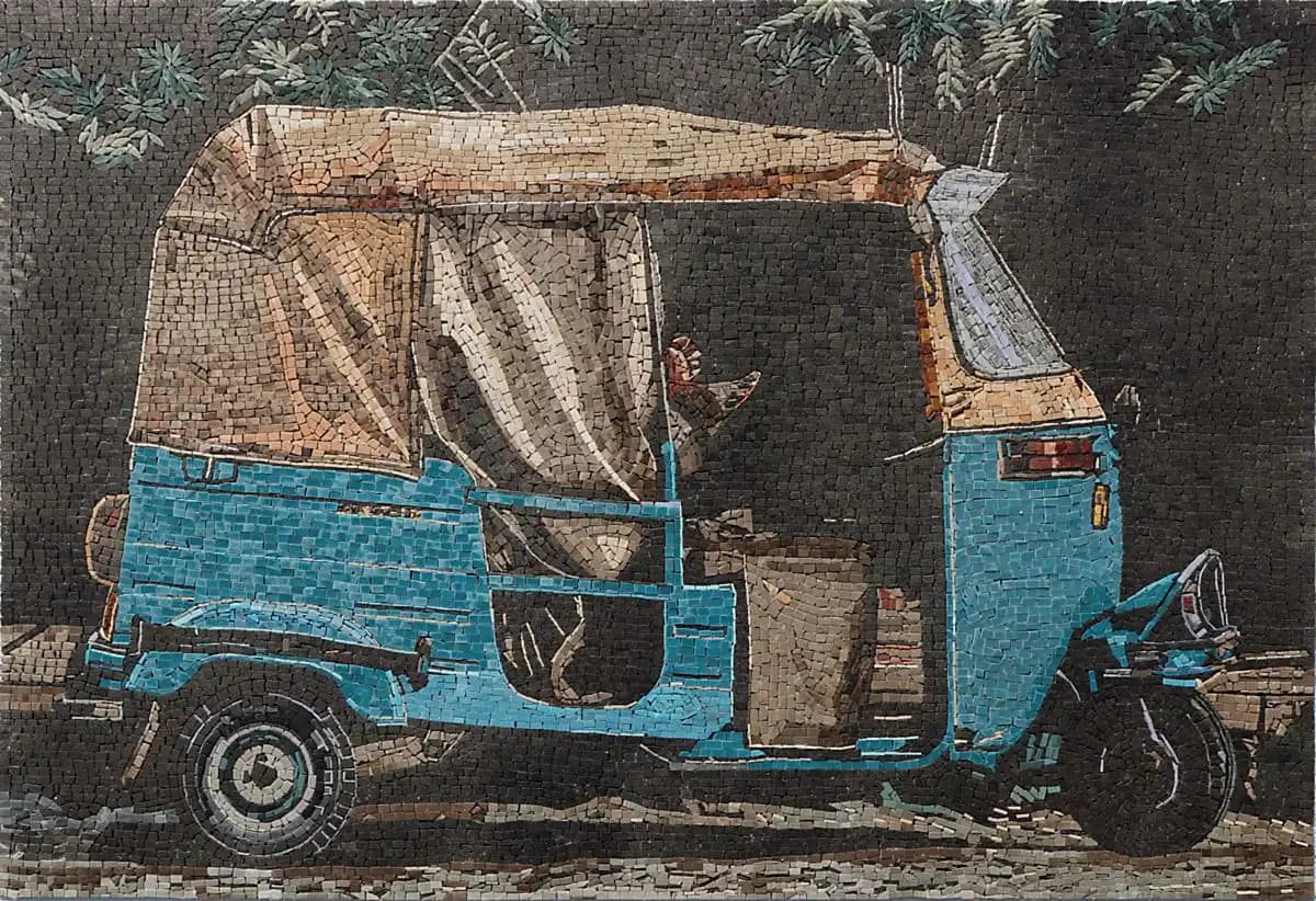 Tuk Tuk – Mosaic Designs handmade marble mosaic (Vehicles)