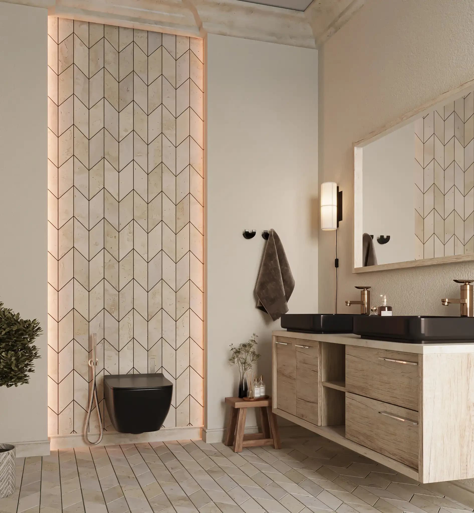 Alternate view 2 of the Chevron Bianco marble chevron wall tiles