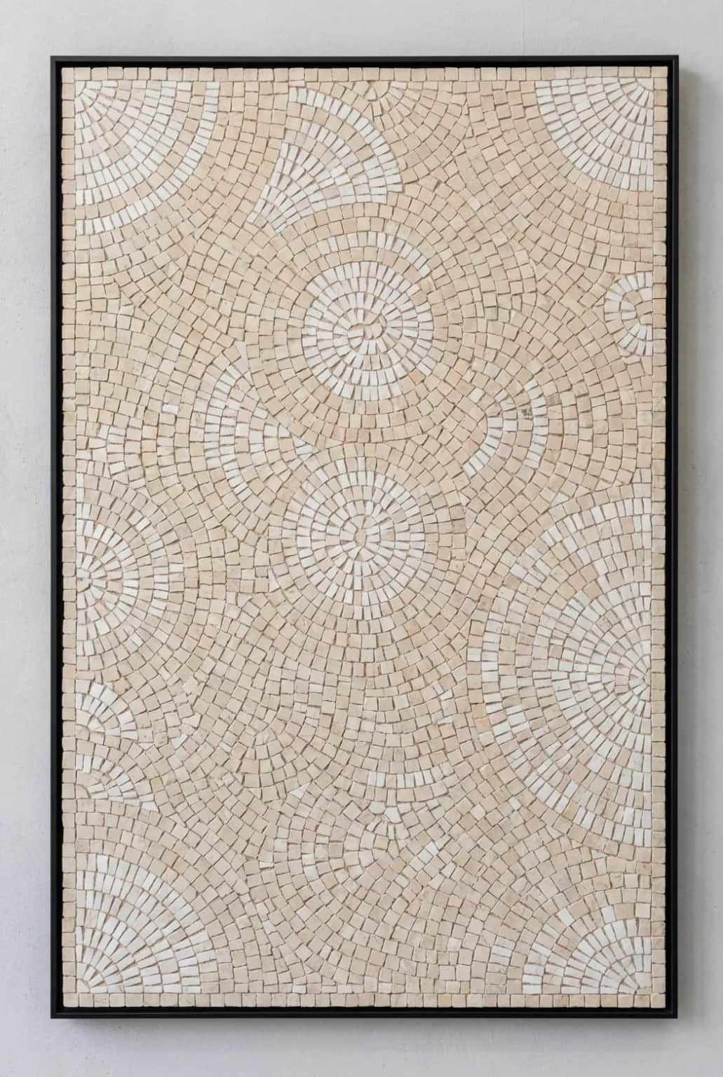 Cirena ivory and beige circular abstract mosaic panel