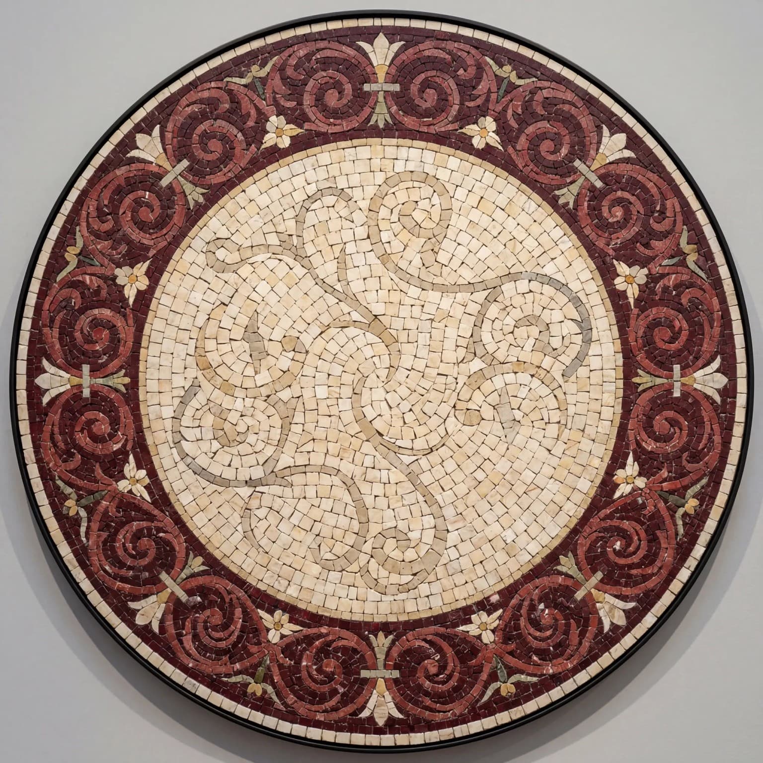Rosamora burgundy and ivory round floral marble mosaic