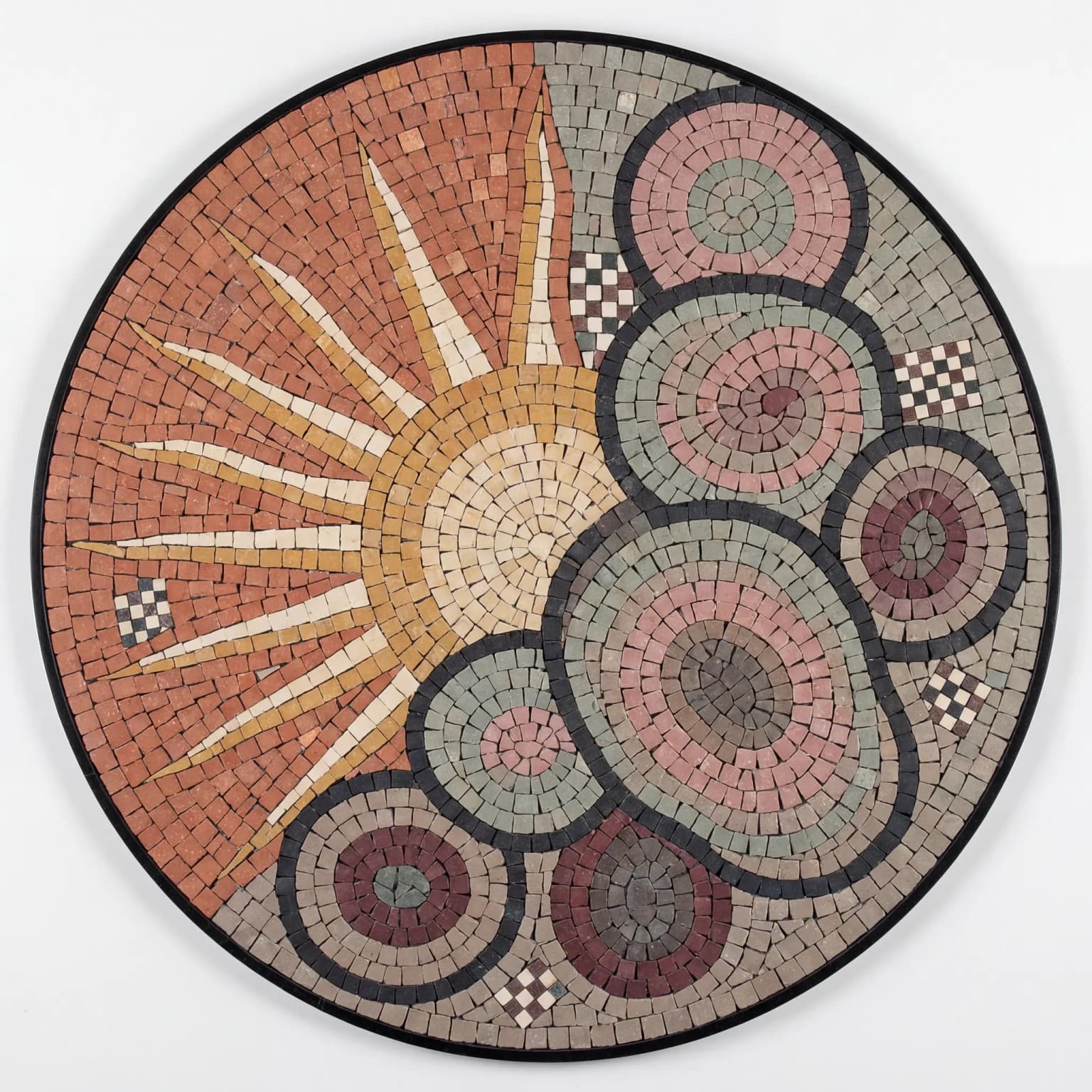 Solara orange sunburst round marble mosaic wall art