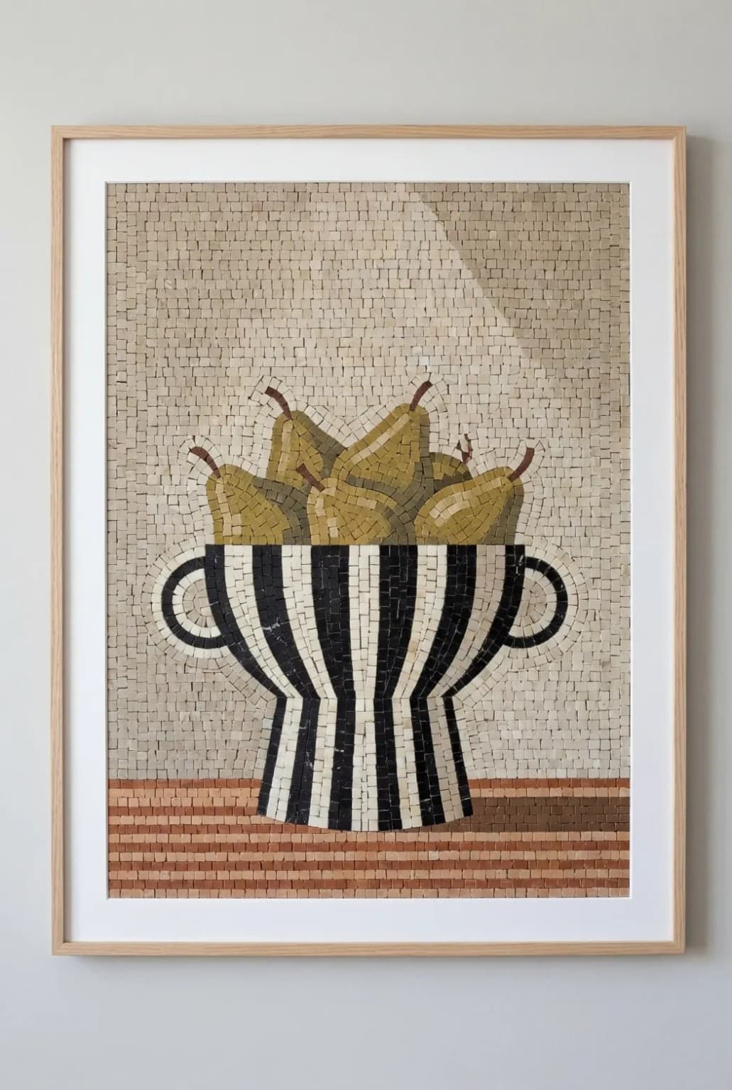 Amphira golden pears above black and ivory handled vessel mosaic