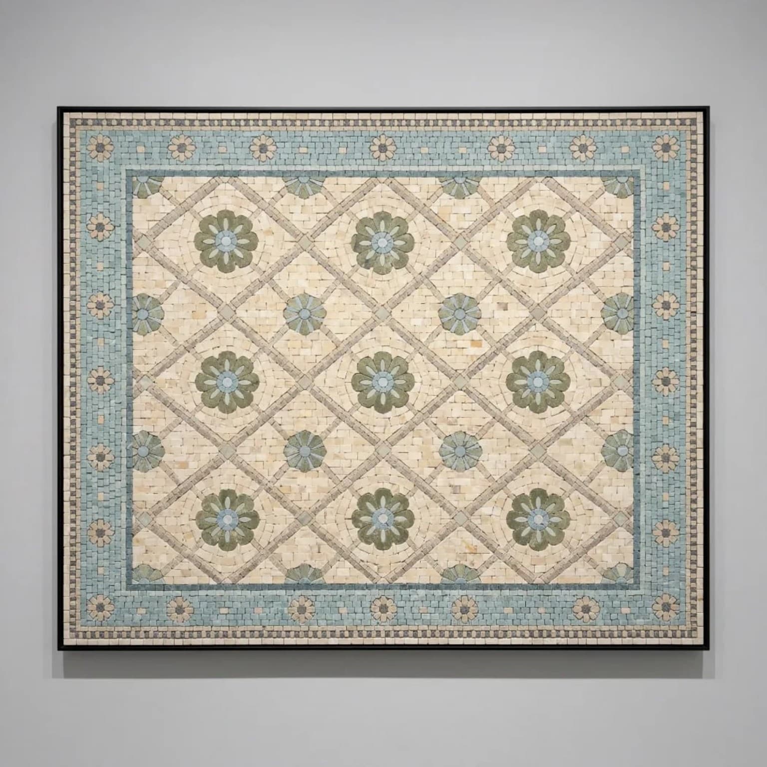 Aveline sage floral lattice mosaic with powder blue border