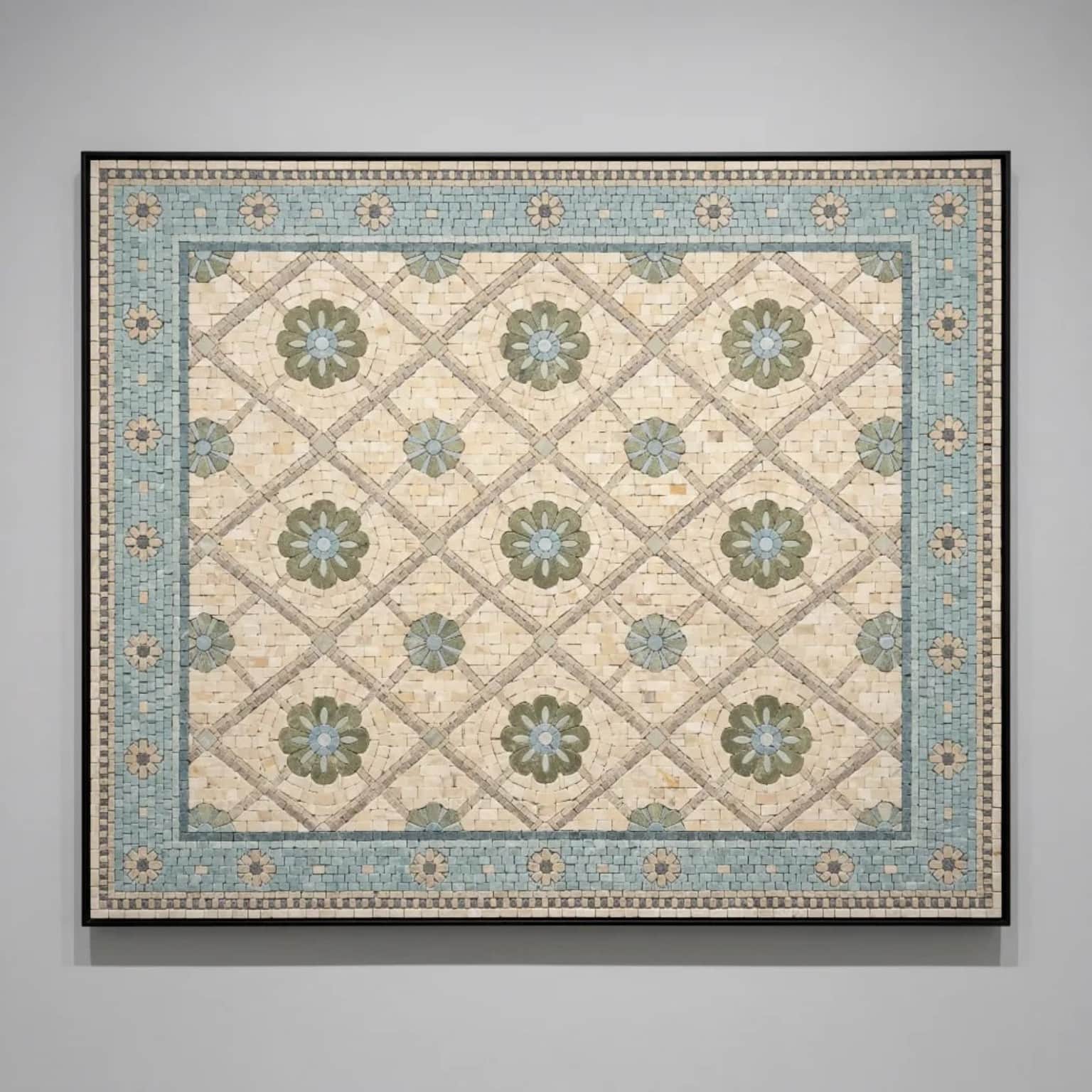 Aveline sage floral lattice mosaic with powder blue border