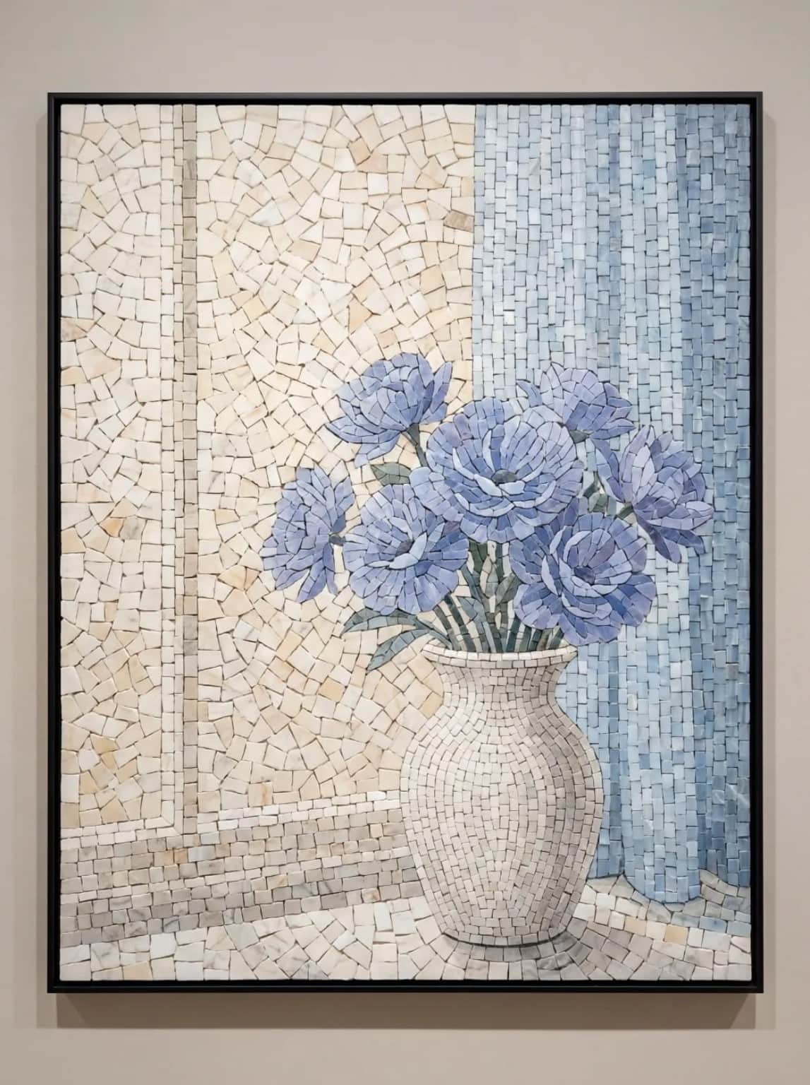 Bluvera blue flower bouquet and vase mosaic panel