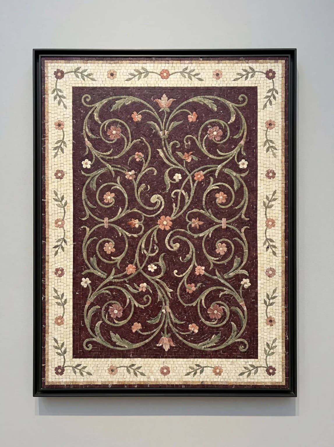 Dana burgundy floral marble mosaic with ivory border