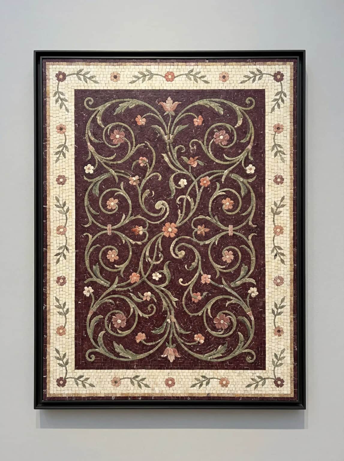 Dana burgundy floral marble mosaic with ivory border