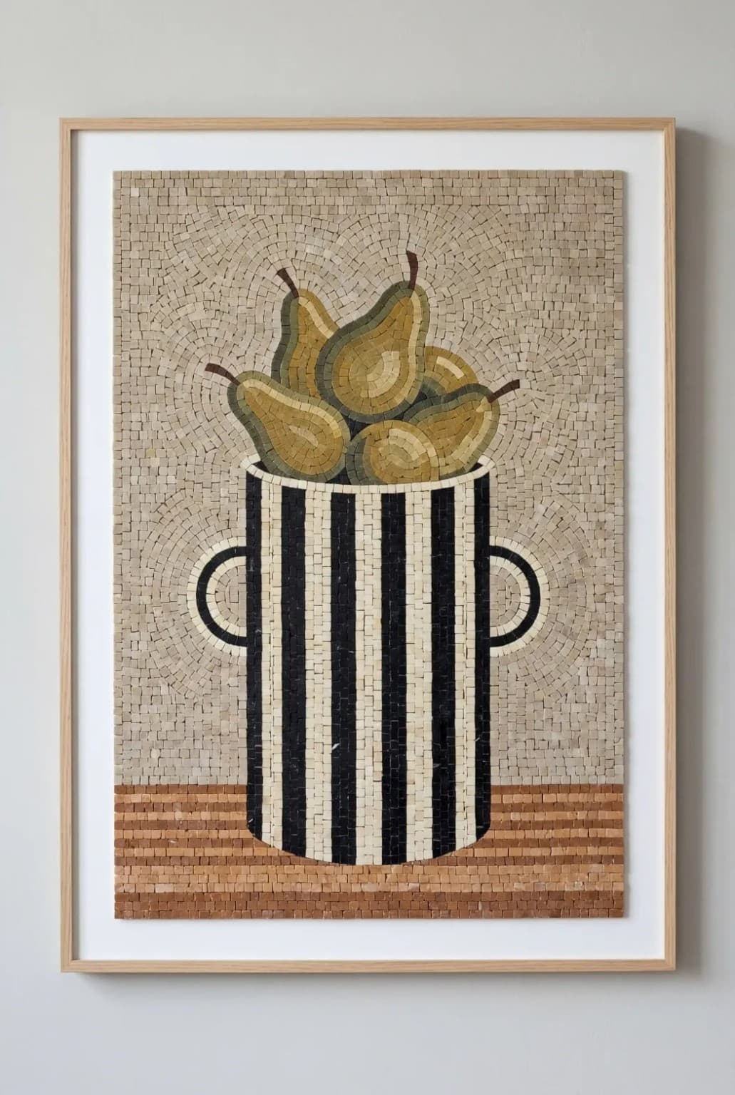 Perevia golden pears in black and ivory striped vessel mosaic