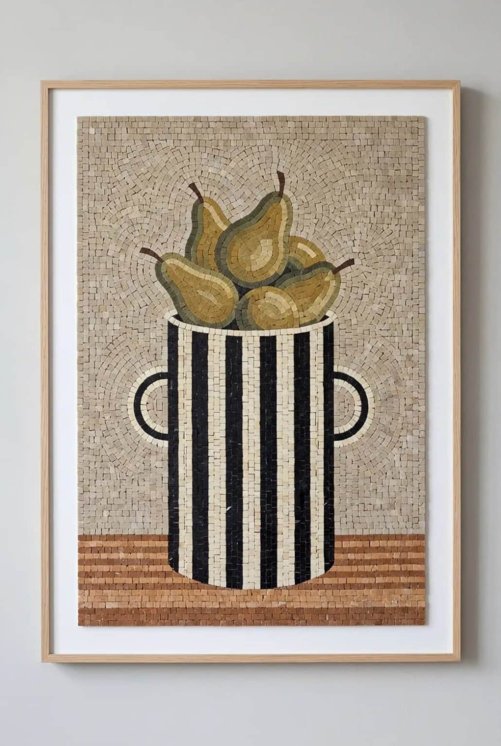 Perevia golden pears in black and ivory striped vessel mosaic