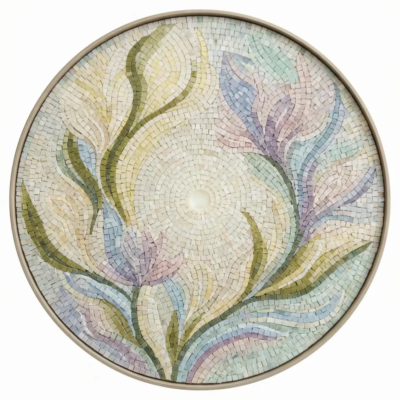 Petalune pastel floral round marble mosaic with radiant center