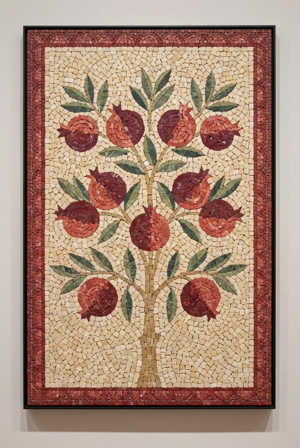 Rumana symmetrical pomegranate tree mosaic panel with red fruit