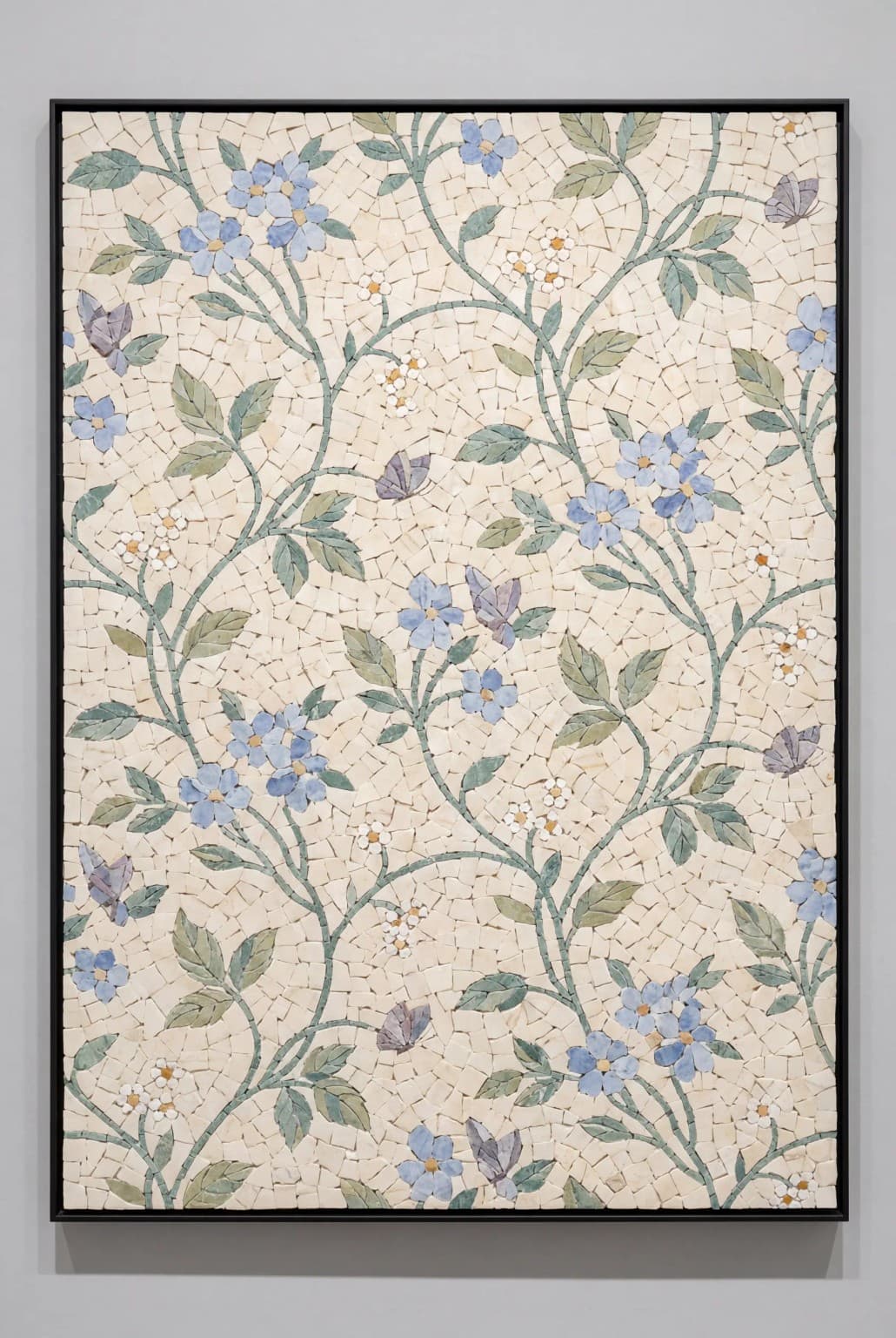 Seravine wide blue floral marble mosaic panel