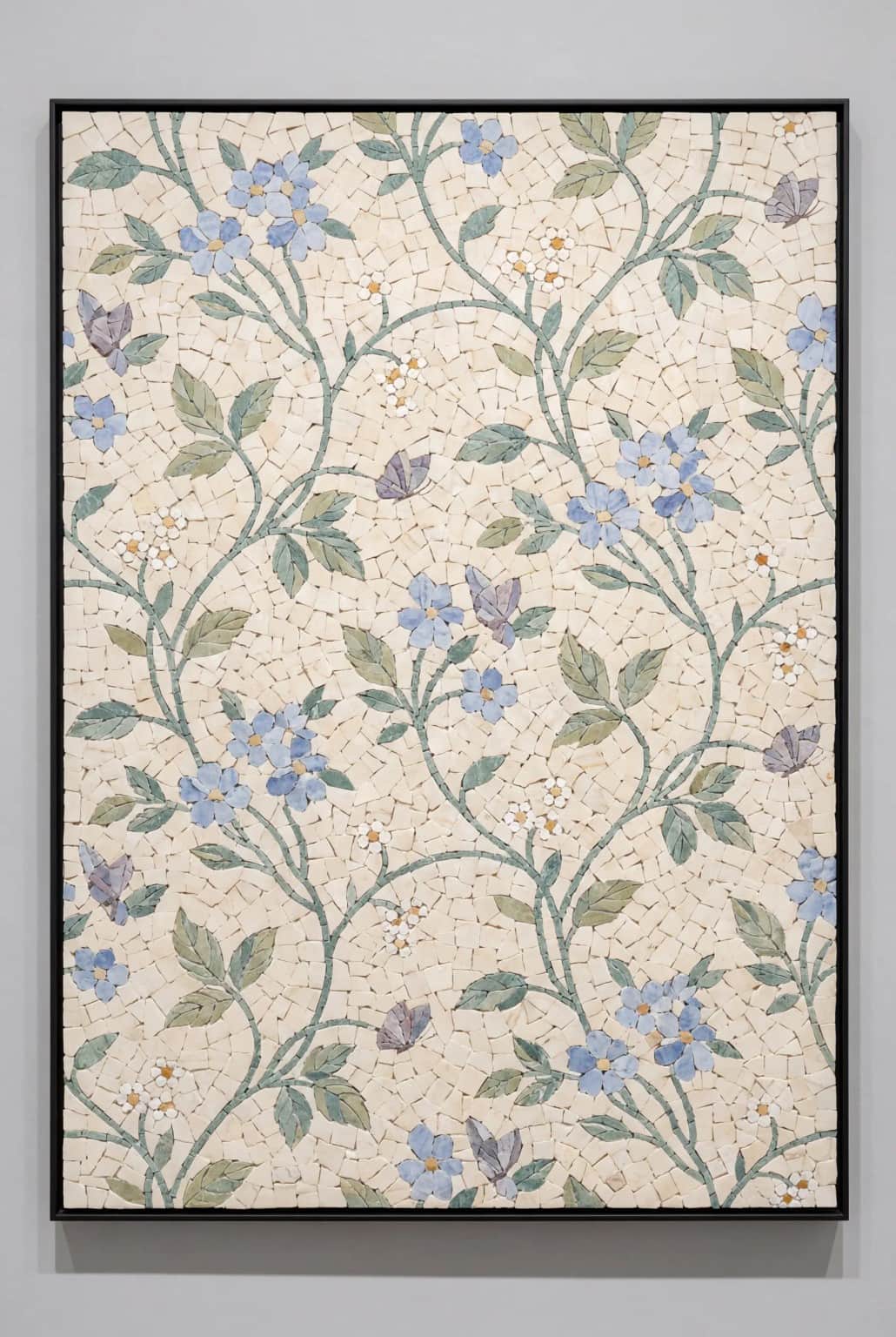 Seravine wide blue floral marble mosaic panel
